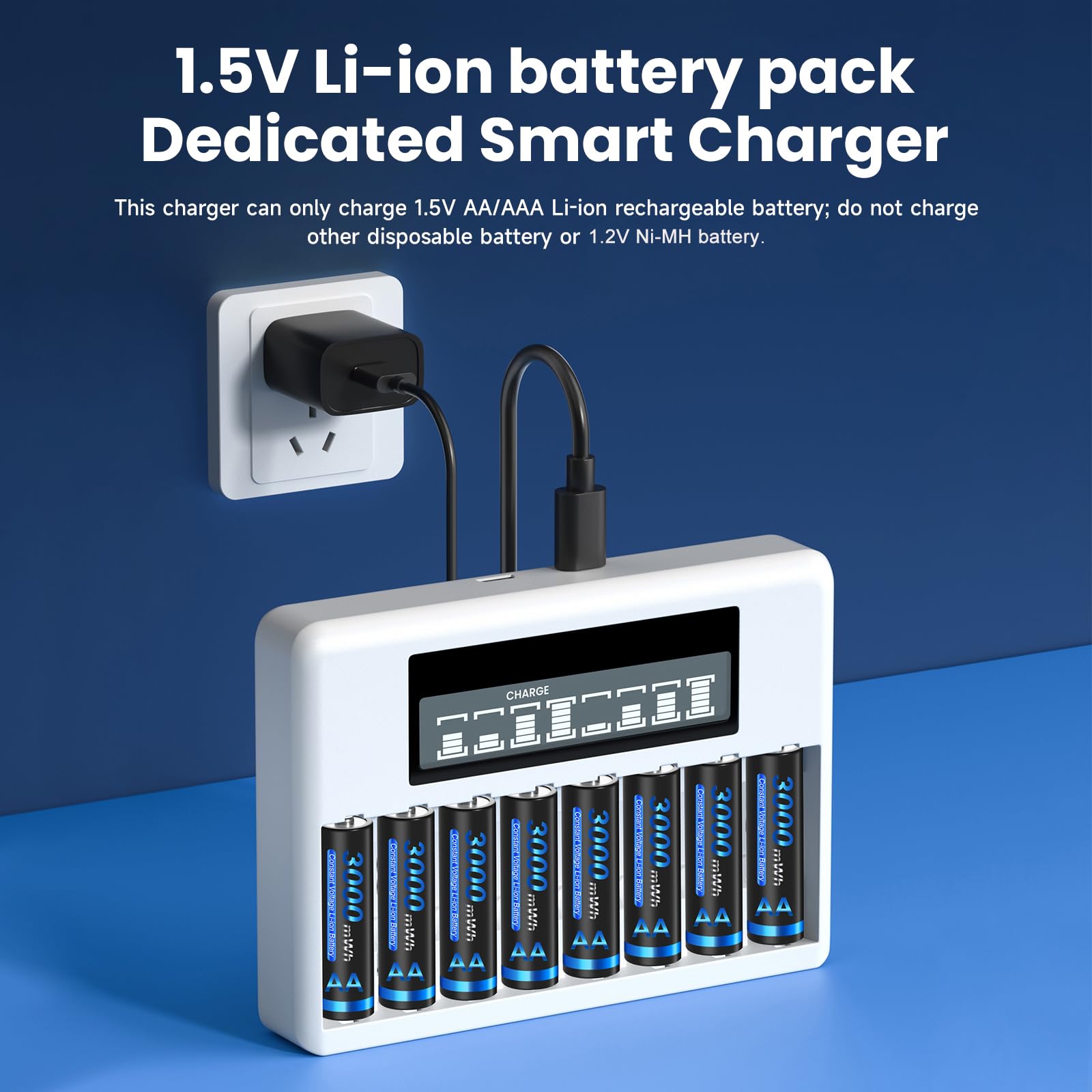 CITYORK Piles lithium-ion rechargeables AA AAA avec 4 piles au lithium AA 1,5 V 3000 mWh et 4 piles AAA 1200 mWh et chargeur de batterie