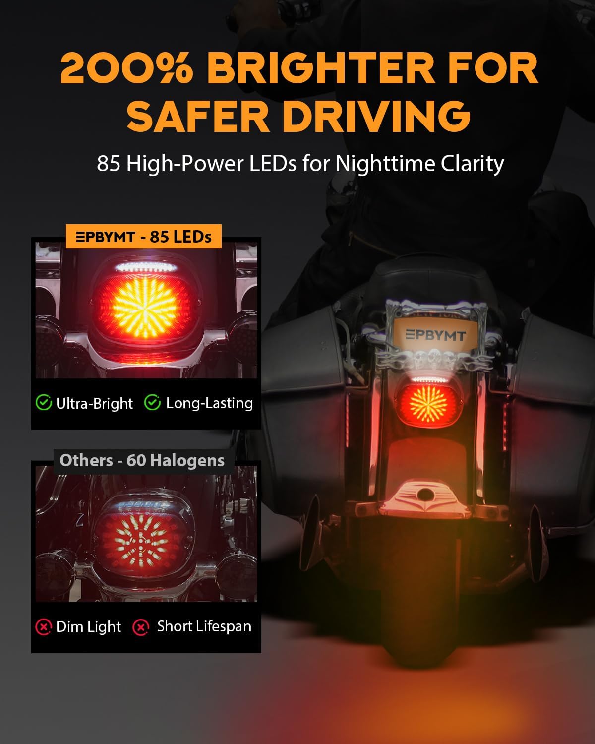 PBYMT LED Tail Rear Light, Brake License Plate Lights Turn Signal with Bracket Fit for Harley Davidson Touring Road Glide Street Glide Electra Glide Road King Heritage Dyna Sportster (Black)