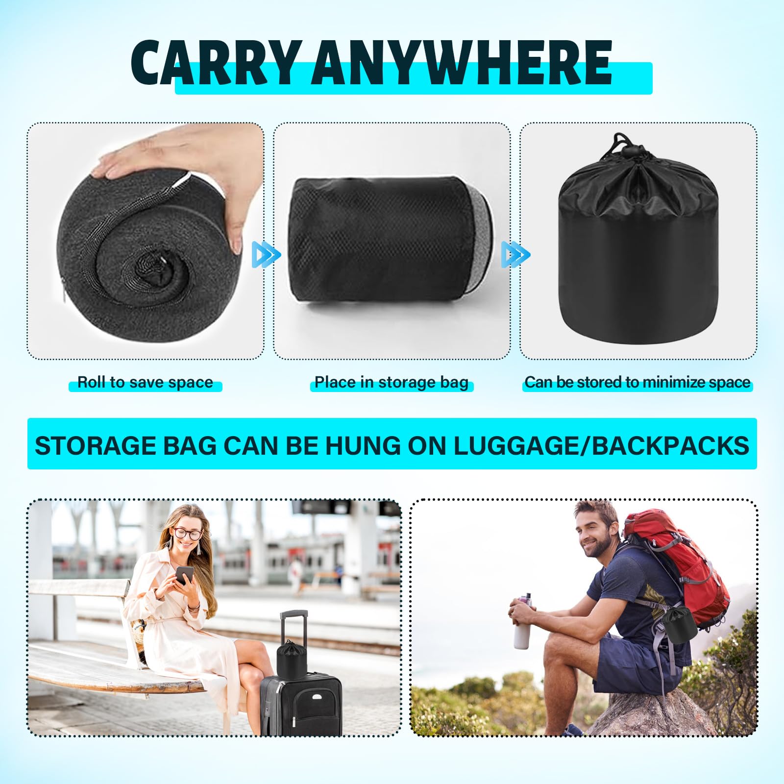 Cuscino Da Viaggio Memory Foam Con Maschera E Tappi - Grigio Scuro Per Aereo E Auto - Foto 6