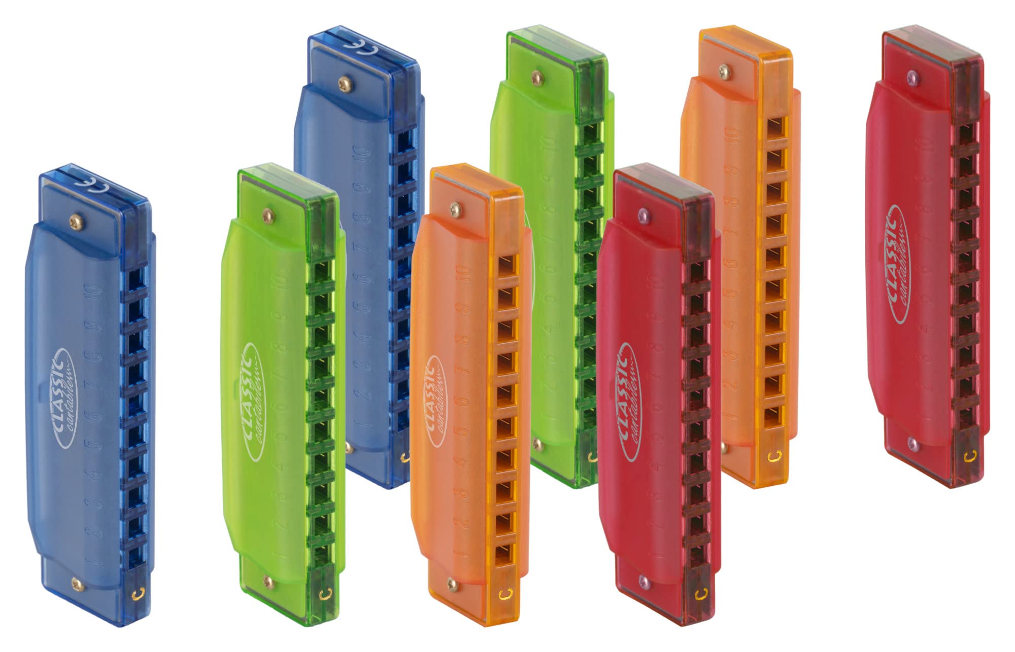 Classic Cantabile FBH-10 FunKids harmonijka ustna C-dur zestaw 8 sztuk, diatoniczna harmonijka ustna z 10 otworami z tworzywa sztucznego, stroje z brązu fosforowego, idealna dla dzieci, w zestawie