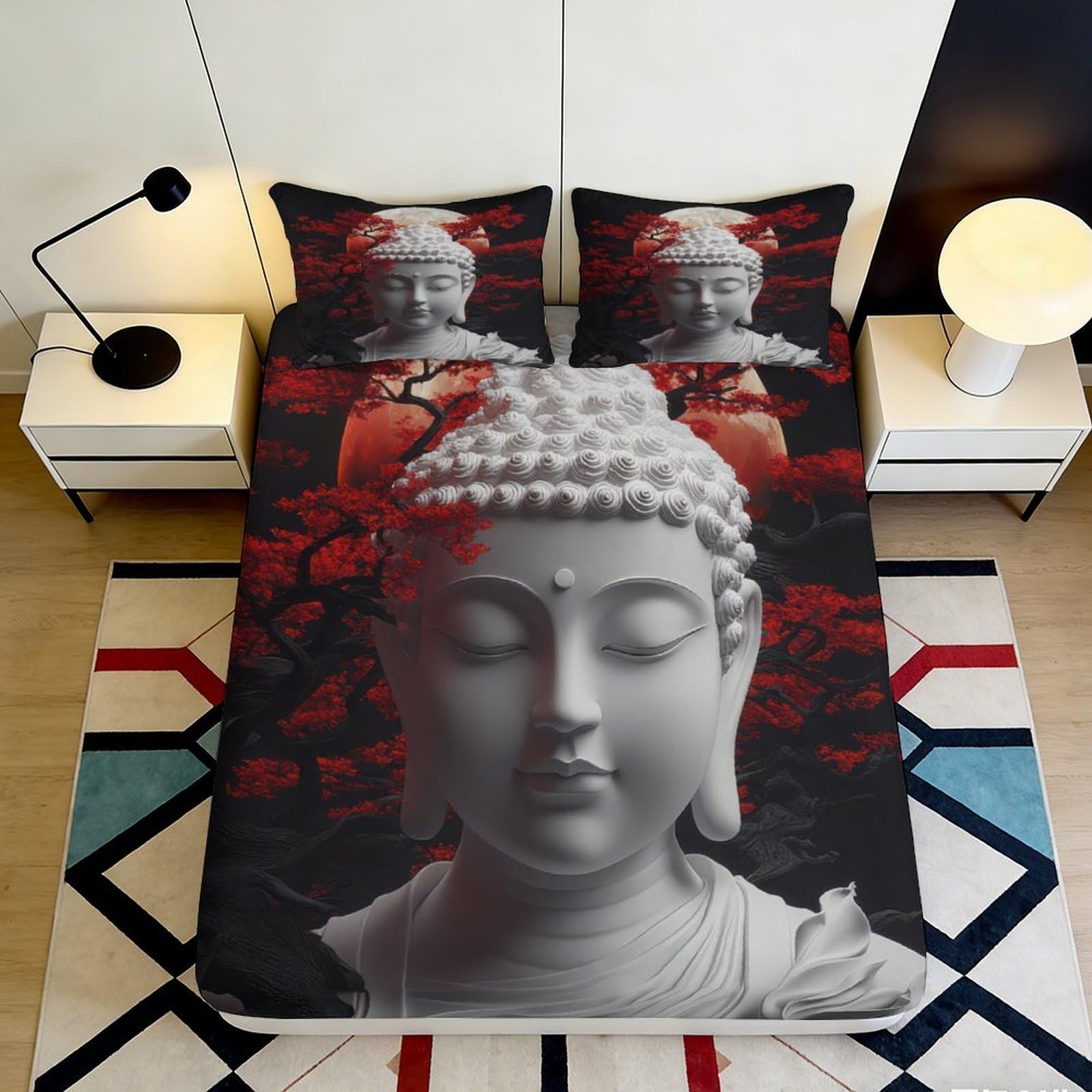 3D Printed Zen Buddha Fitted Sheet Microfiber Deep Pocket Bedroom Bedding Zen Mattress Fitted Cover Non-Slip Full Wrap for Adults 200x200x25cm 90x200x25cm