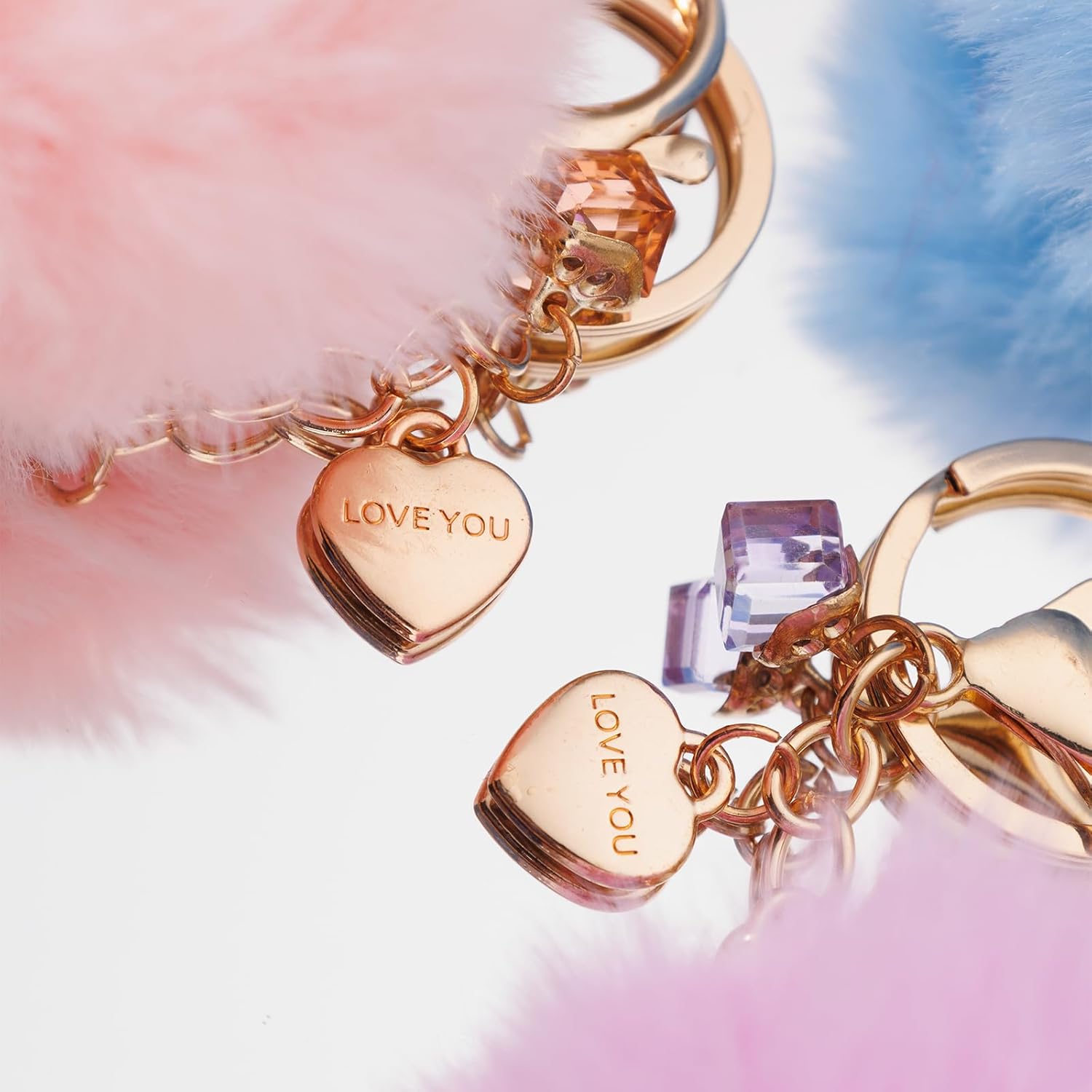 Pom Poms Keychain for Women Pompoms Bag Charms with Heart, Purse Tote Wallet Handbag Car Key Ring Accessory - Image 7