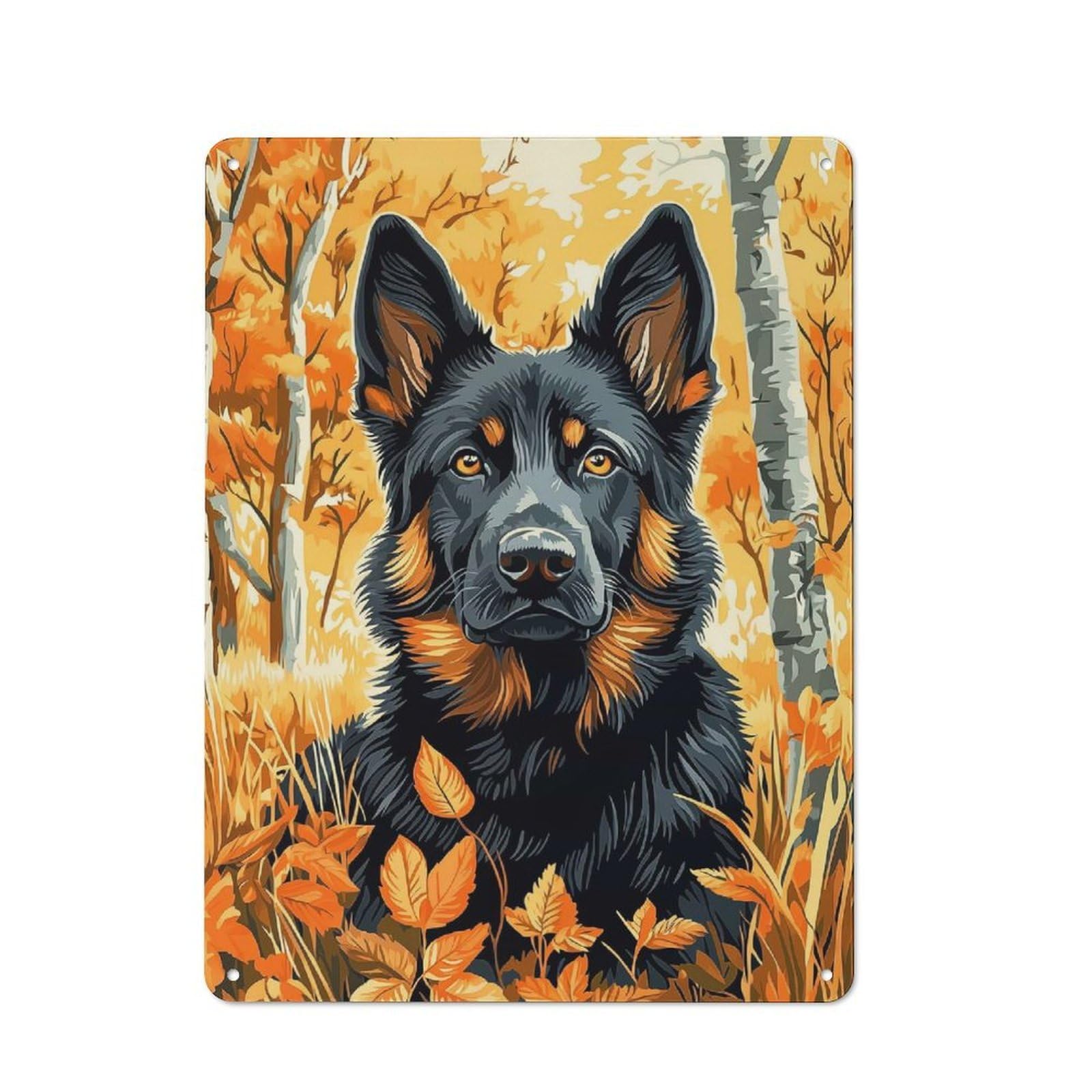 Junmoney Style-22 Vintage Tin Sign 40X30cm With German Shepherd In Autumn For Garage Or Workshop, For Vintage Wall Decor Fans, For Garage And Workshop Walls