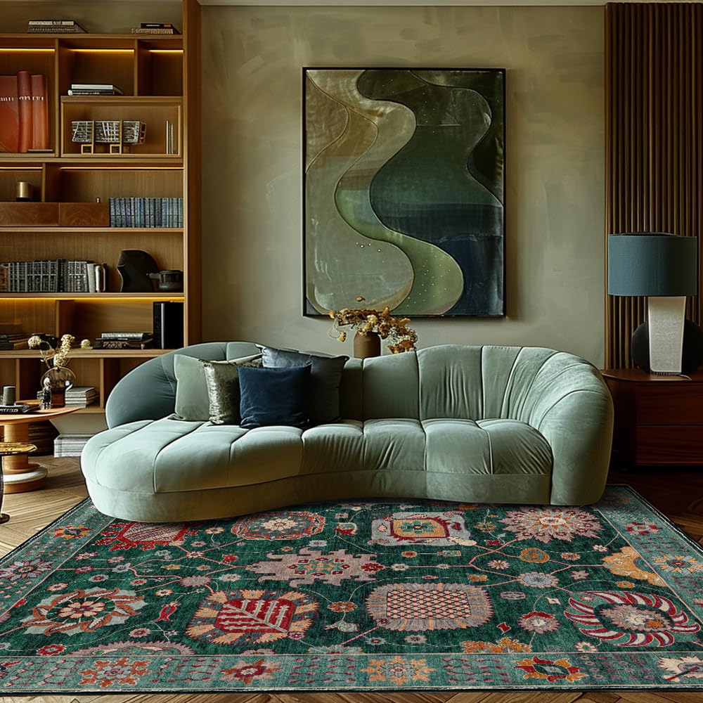 Tapis rétro ethnique floral bleu 120x160 de qualité supérieure