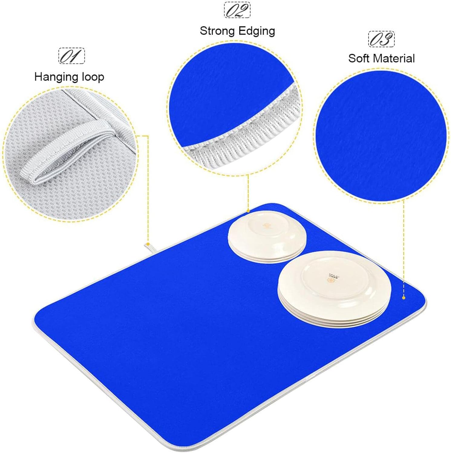 Ultramarine Kitchen Counter Gadgets Dish Drying Mat Countertop Dish Drying Mat Dish Towel Dryer Xl Drying Mat for Dishes 18 x 24