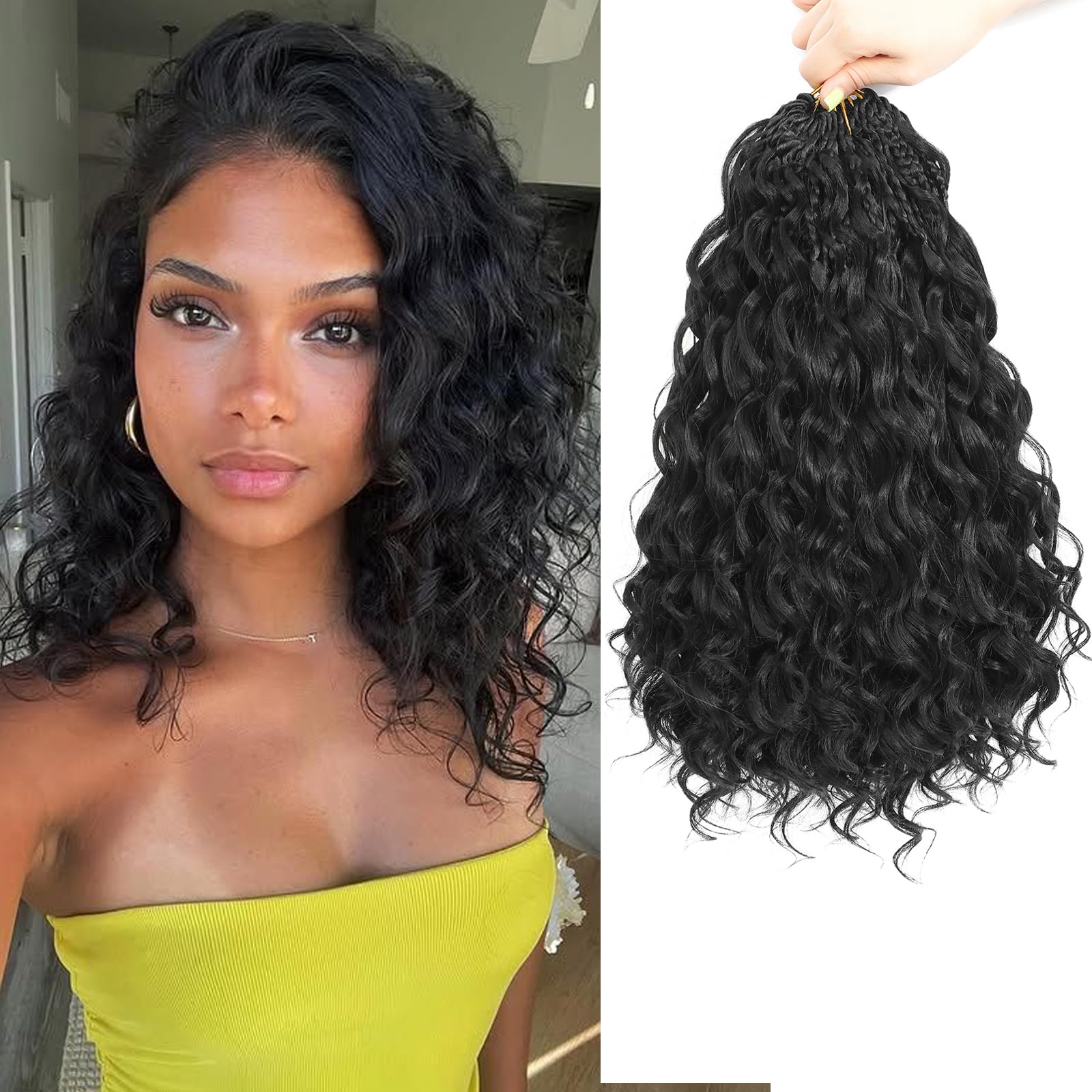 Pre Looped Ocean Wave Crochet Hair 8 Packs Boho Ocean Braids Short Curly Crochet Hair Pre Twisted Synthetic Deep Wavy Crochet Hair for Women (1B