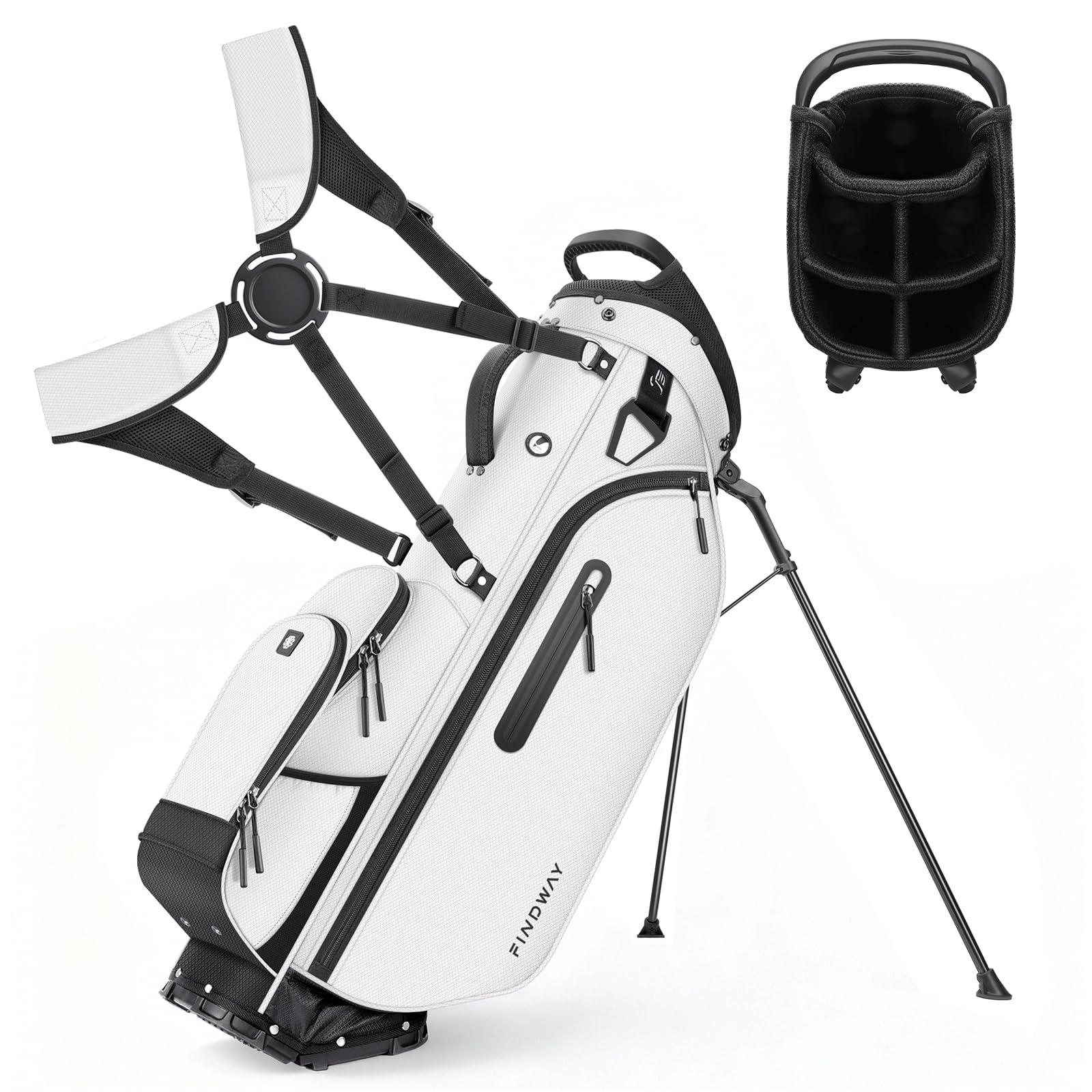 Findway Golf Standbag mit 5 Fach Unterteilung, 7'' Golfbag mit gepolstertem Doppelschultergurt, 5 Taschen, Regenhaube, Leichte Golftasche mit Ständer für Herren und Damen, Geschenk für Golfer