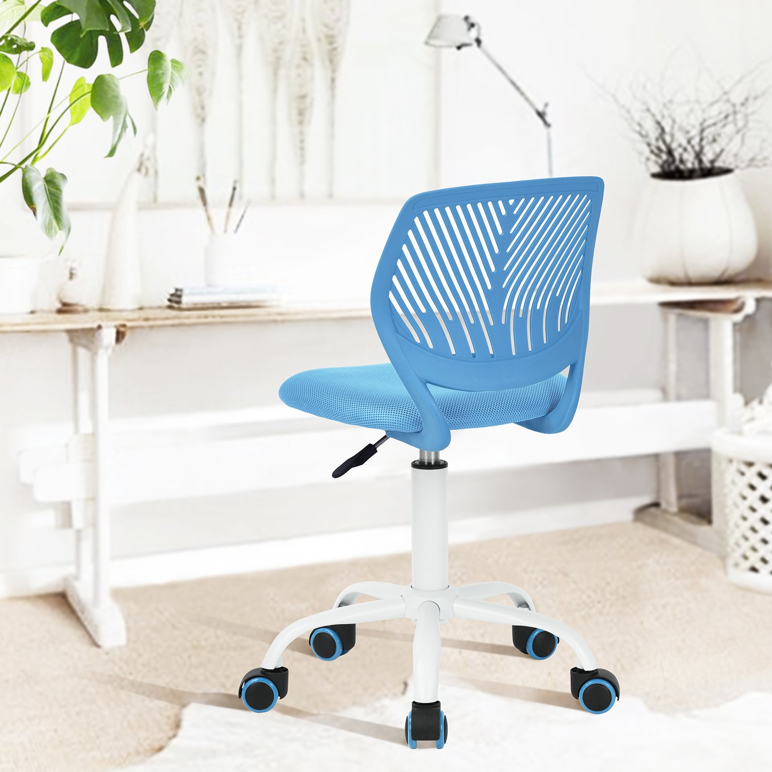 FurnitureR Chaise de Bureau Moderne, Siège d'ordinateur Design Réglable, Chaise de Travail Pivotante sans Accoudoir, Salle D'étude pour Enfants, Bureau à Domicile, Bleu