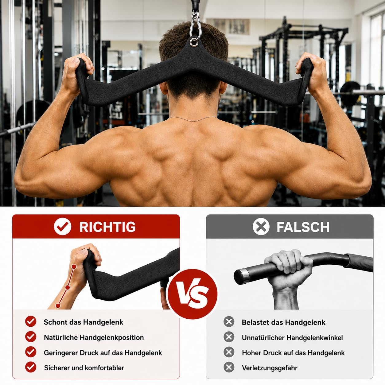 Cable Pulley Attachment Kabelzug Griff Zubehör, LAT Pull Down Bar, V-Griff und Trizepsgriff für Kabelzugmaschine, Fitnessgerät Zubehör für Home Gym und Studio, Set oder Einzelstück