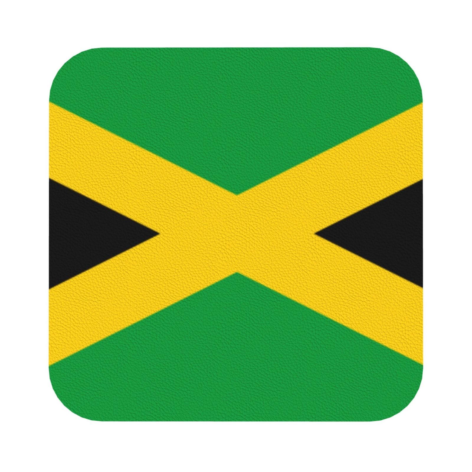 jamaica flag PU Leather Coasters Set of 6 Square Drink Coasters