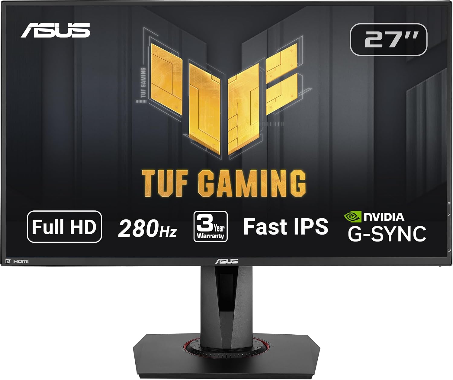 TUF Gaming VG279QM 27” HDR Monitor, 1080P Full HD (1920 x 1080), Fast IPS, 280Hz, G-SYNC Compatible, Extreme Low Motion Blur Sync (ELMB SYNC), 1ms, DisplayHDR 400, Black