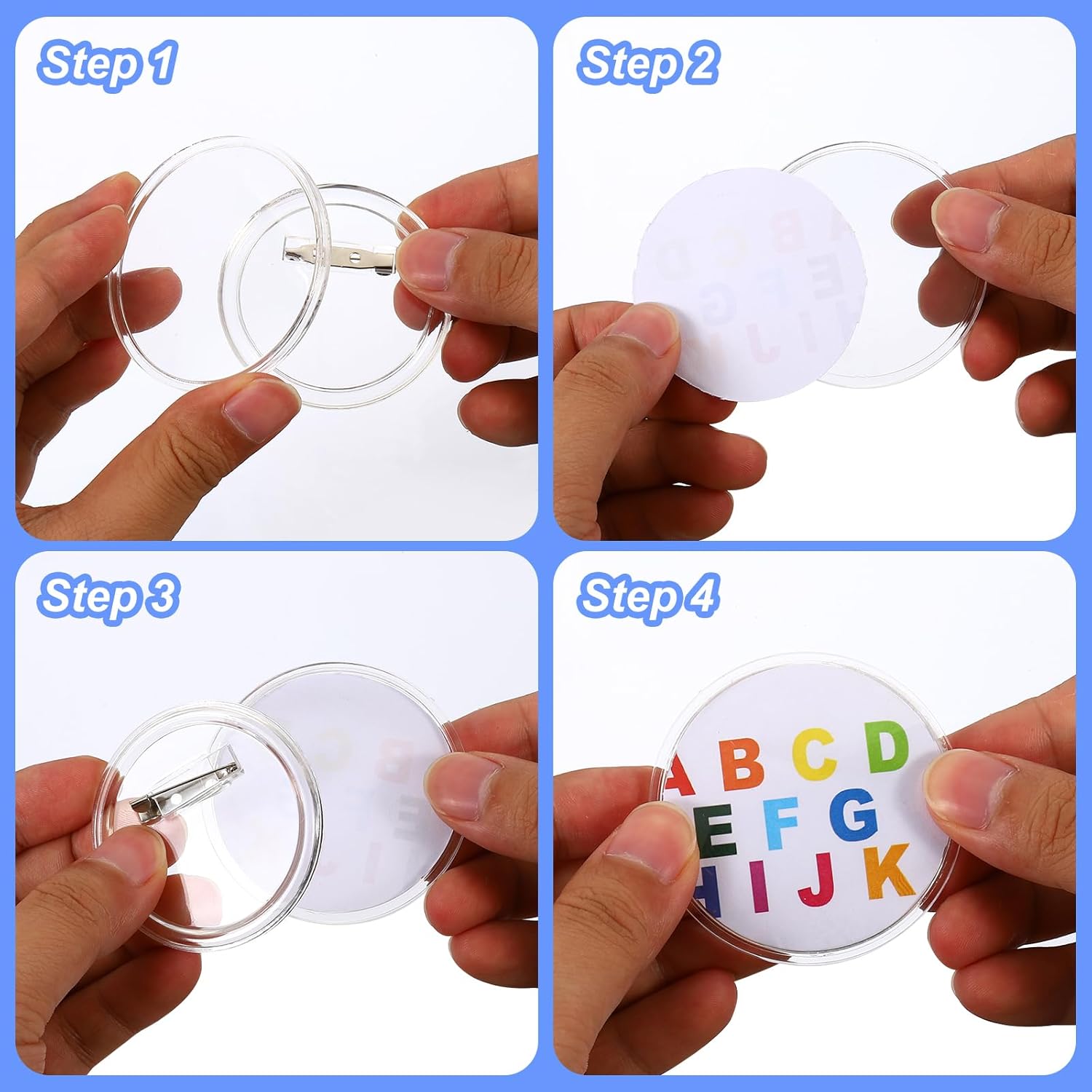 PATIKIL 2.3 Inch Acrylic Button Pins DIY Button Badge Kit Clear Button Pin Badges for Christmas Craft Supplies, DIY Badges Kit for Office Team (102 PCS)