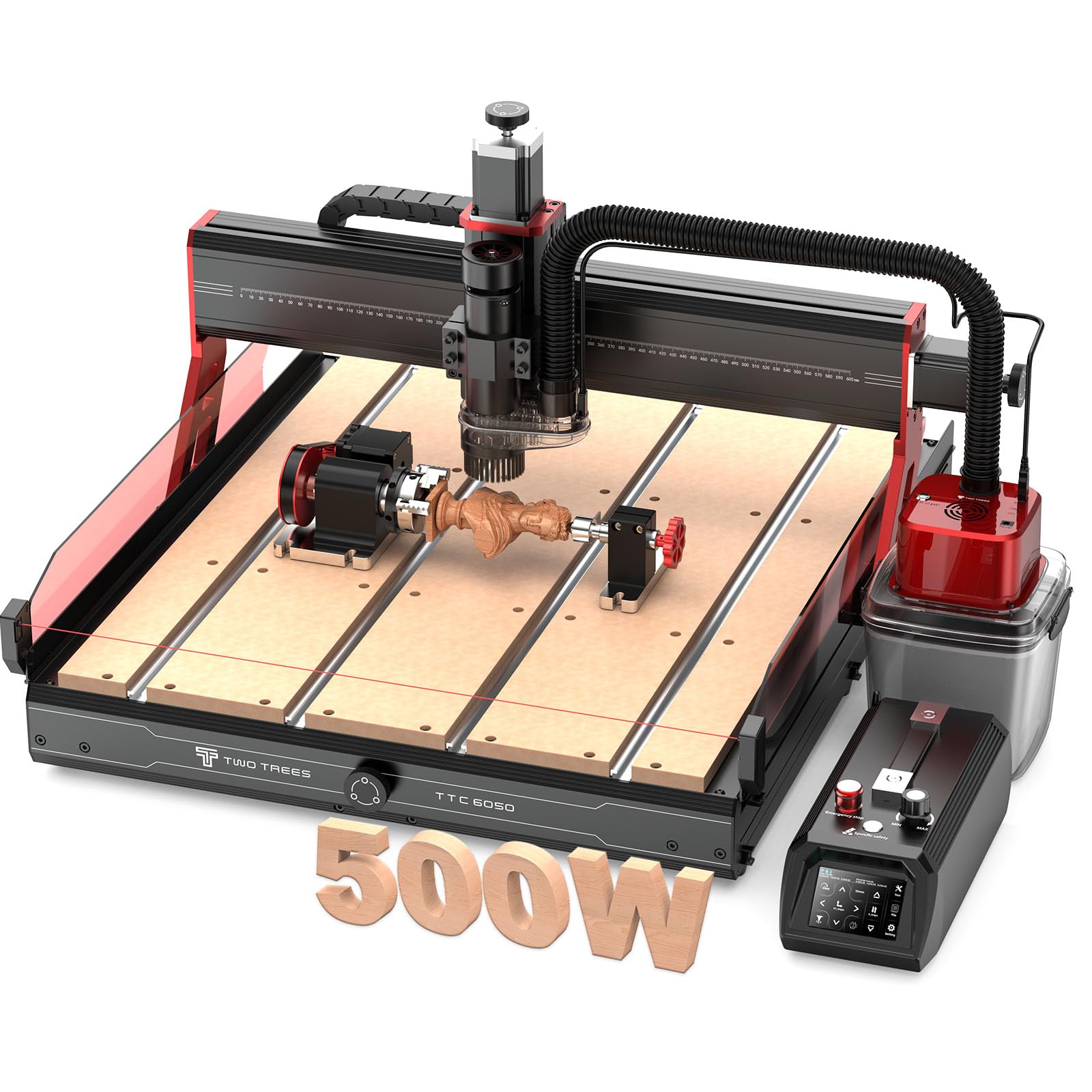 Fresatrice multifunzione CNC Twotrees TTC6050 da 500 W per metallo, legno, acrilico e MDF, dotata di rotazione a 360° su 4 assi e set aspirapolvere M1.