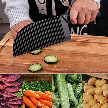 Vicloon Potato Chipper, Potato Crinkle Cutter, Stainless Steel Potato Chipper Chip Cutter, Wavy Blade Chips Potato Cutter French Fries, Fruits And Vegetables Waves Cutting Tool, Black