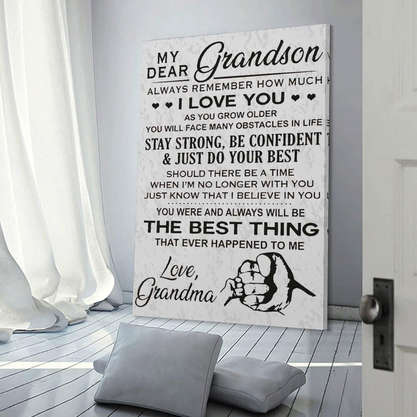 Junmoney Canvas Art Print My Dear Grandson Grandma, 20x30inch(50x75cm), for New Homes, Bedrooms Or Workspaces, Thoughtful Wall Decor for Art Lovers