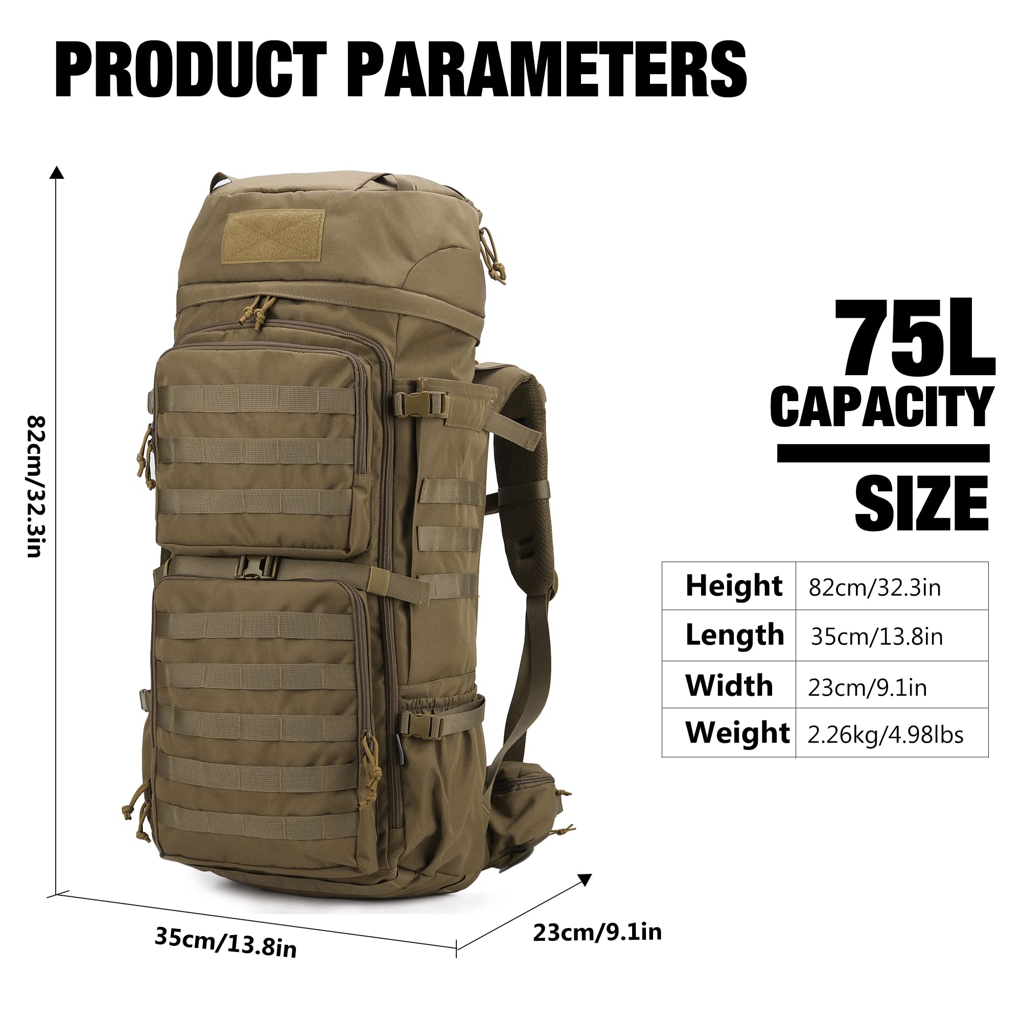 Test : mardingtop 75L sac à dos tactique de randonnée et
