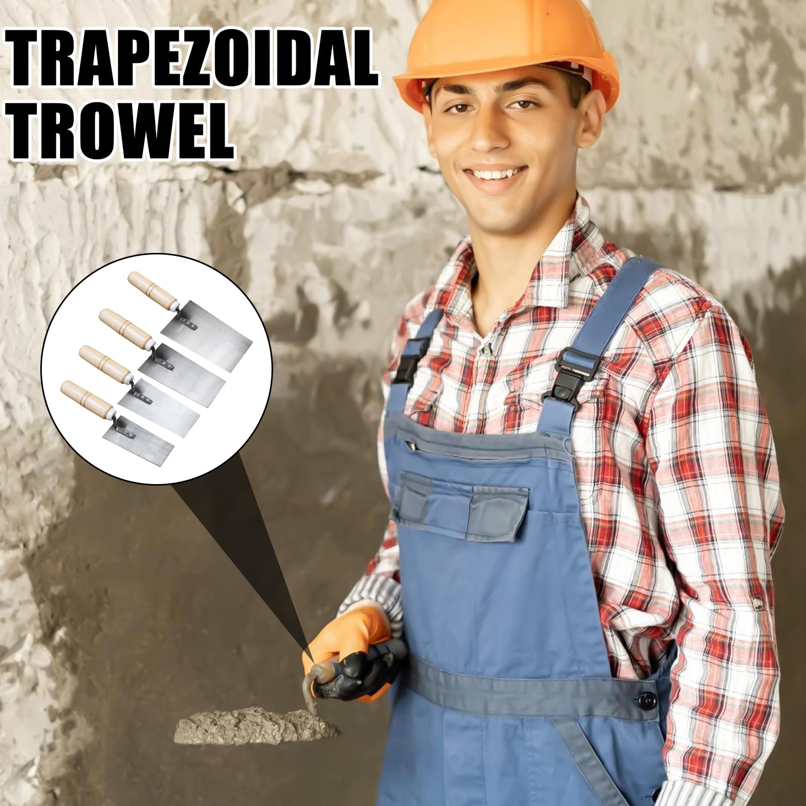 Set di 4 cazzuole da muratore in acciaio inox, a forma di trapezio, in acciaio inox, con manico in legno, spatola per stucco, spatola per stucco, spatola per stucco, spatola per stucco, spatola per