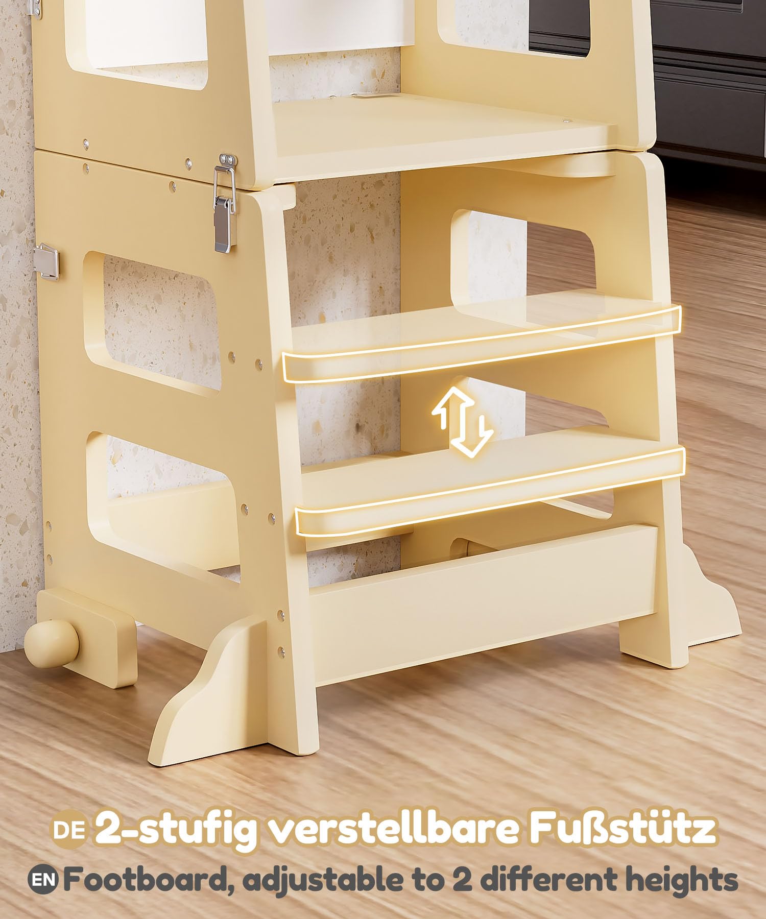 Yorbay Lernturm ab 1 Jahr Klappbar: 2 in 1 Montessori Learning Tower für Kinder mit Tafel - Tritthocker Verwandelbar in Kindertisch Lernstuhl - für Küche Bad und Kinderzimmer