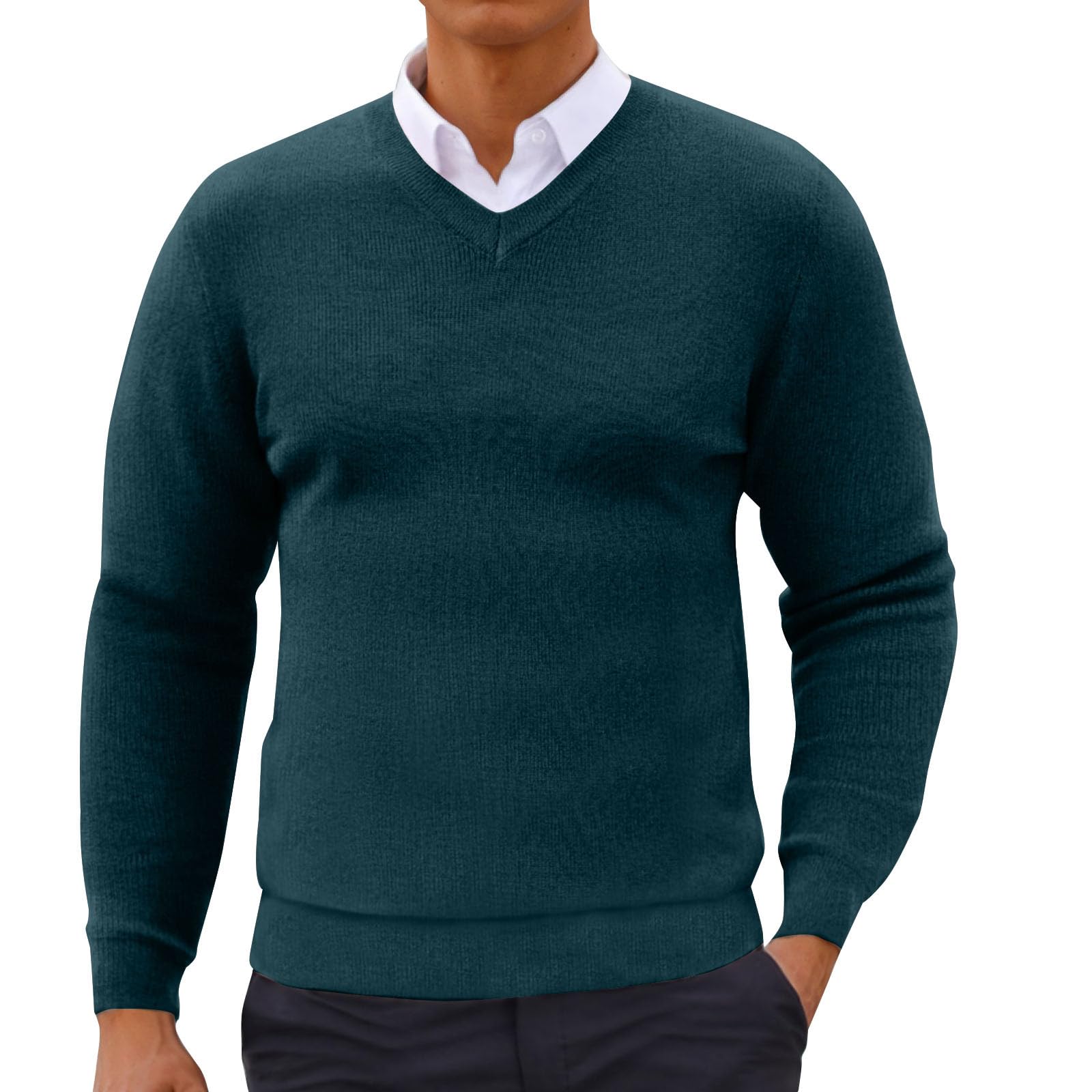 Long Sleeve Shirts for Men with Designs Loose Fit V Neck Knitted Cotton Sweaters Causal Fashion Pullover Top Fall