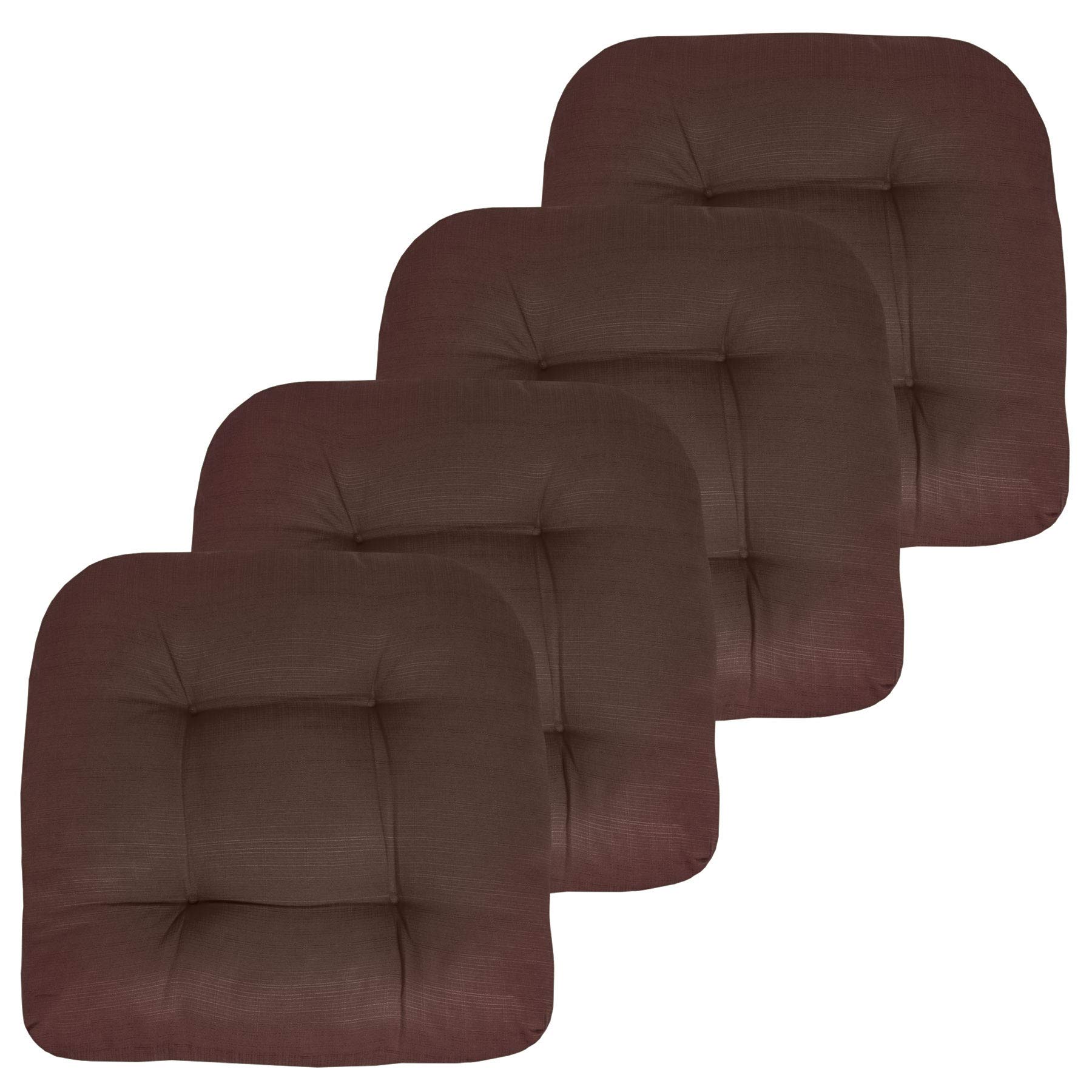 Sweet Home Collection Patio Cushions Outdoor Chair Pads Premium Comfortable Thick Fiber Fill Tufted 19" x 19" Seat Cover, 4 Count (Pack of 1), Chocolate