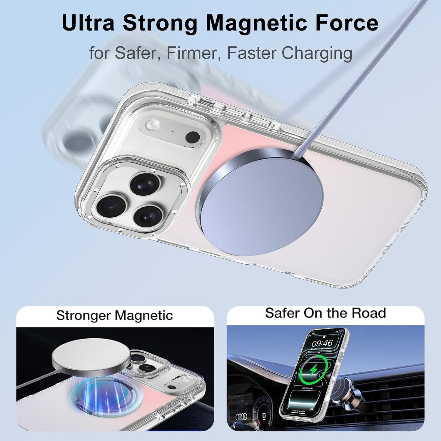 Iridescent Case for iPhone 17 Pro Max Case with Stand [ Compatible with MagSafe ], Military Grade Heavy Duty Cover with Magnetic 360 Rotatable Ring Kickstand for Women Men, Holographic White