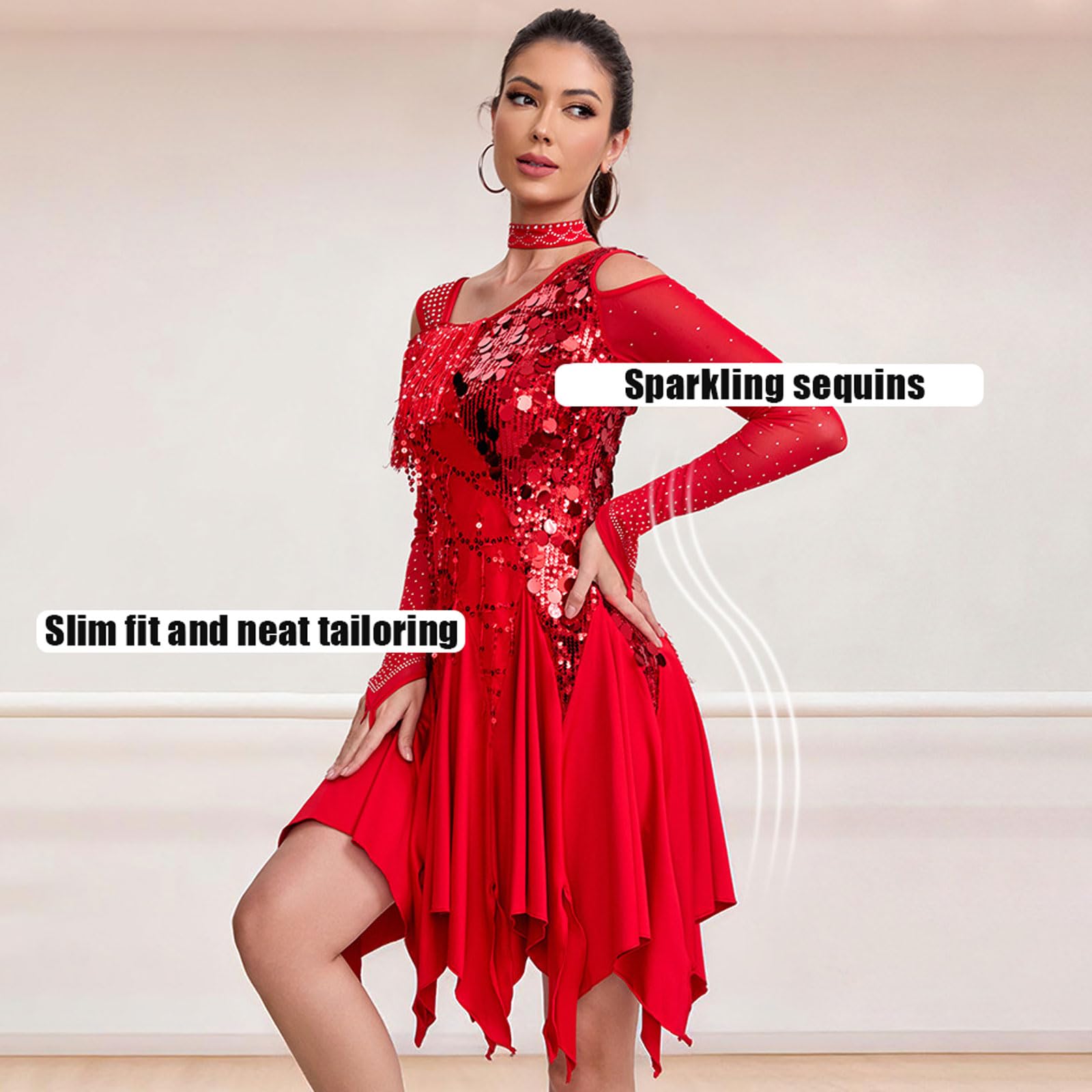 Vestito da Ballo Latino Americano Donna,Abito da Donna Sexy con Frange Costumi da Ballo,Frange Abito da Salsa Tango con Paillettes,per Moderna Vestito Ballo Latino Danza Samba Rumba Salsa