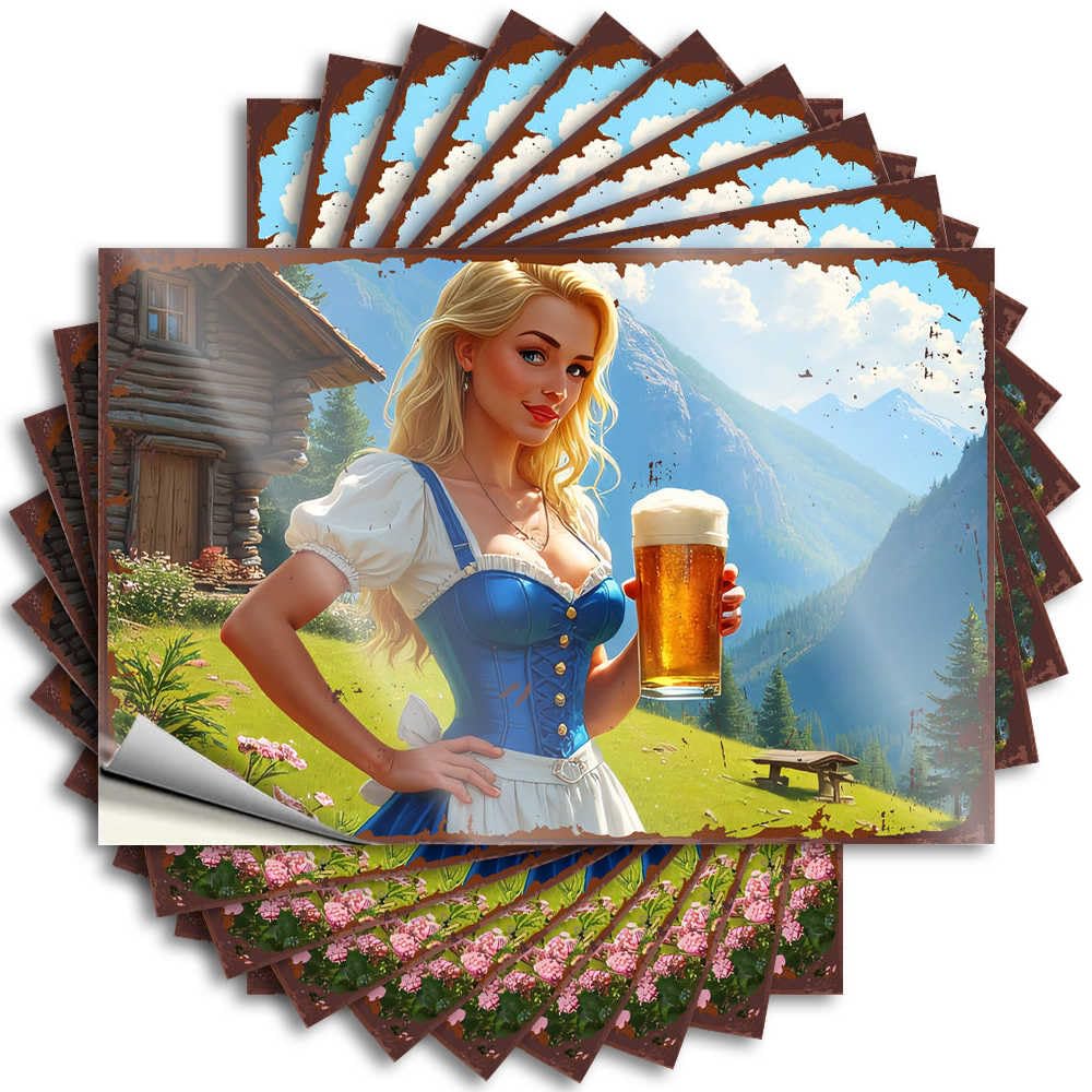 Quote Cozy Lake Life Decor Helmet Blonde in Traditional German Outfit Holding A Mug of Beer, Outdoo - No Residue Decals for Gamer(8X12CM)