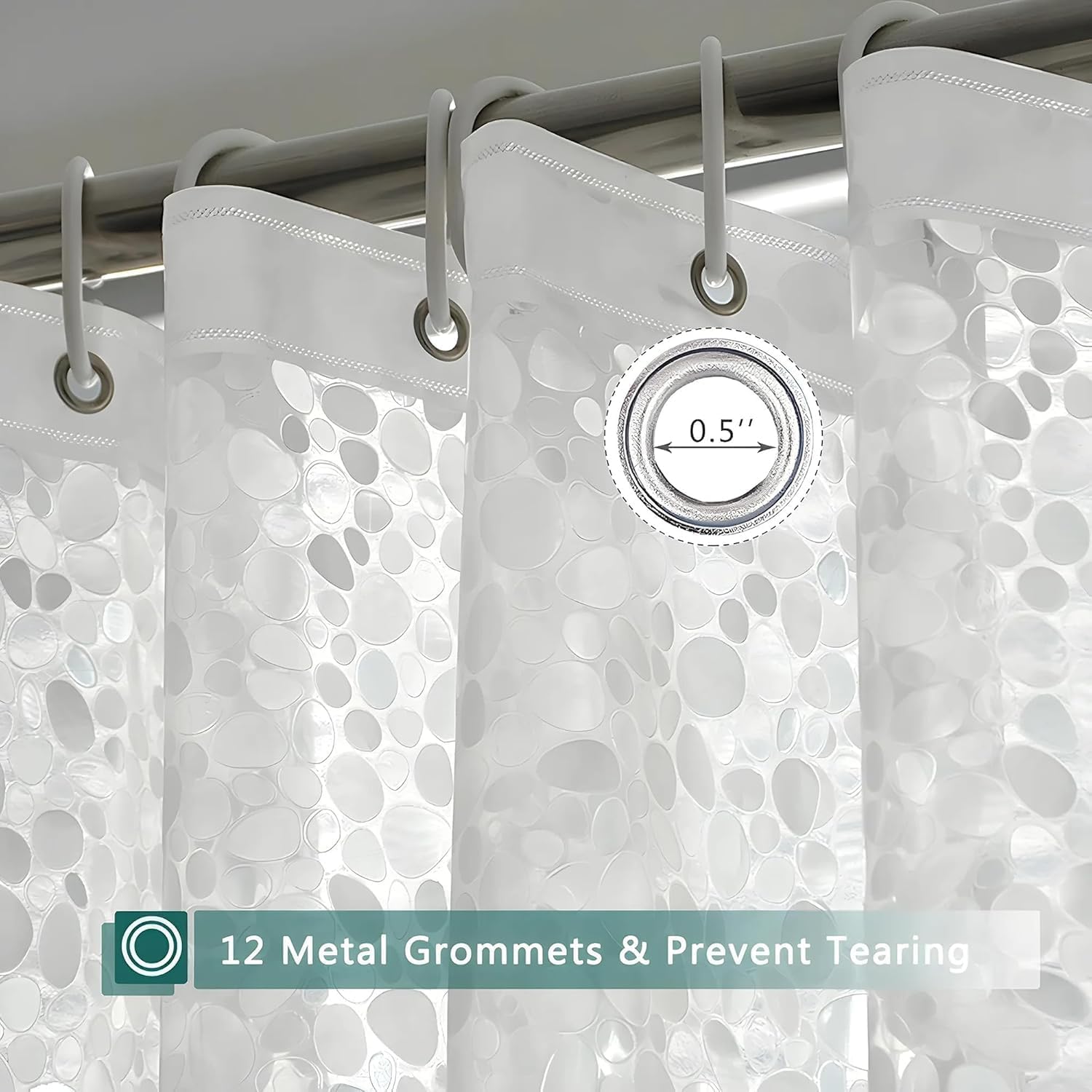 Shower Curtain Liner (7 Feet) Bathroom Curtain | AC Curtains | PVC Waterproof Bathtub | 8 Rings for Bathroom Window | Print Transparent