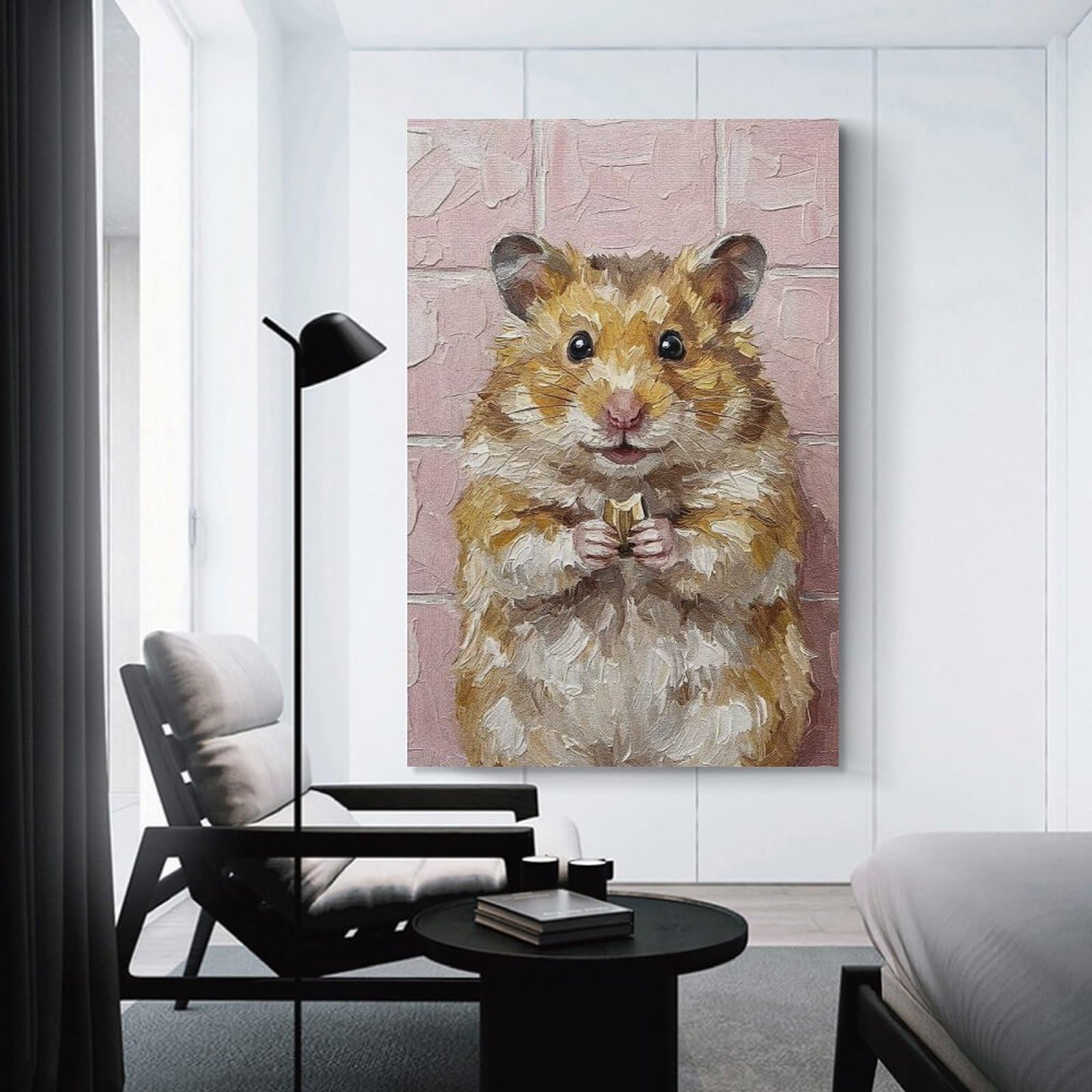 Junmoney Unframe-Style-4 Hamster Eating Seed Painting Wall Picture Print, 24X36inch(60X90cm), For New Homes, Bedrooms Or Workspaces, Thoughtful Wall Decor For Art Lovers