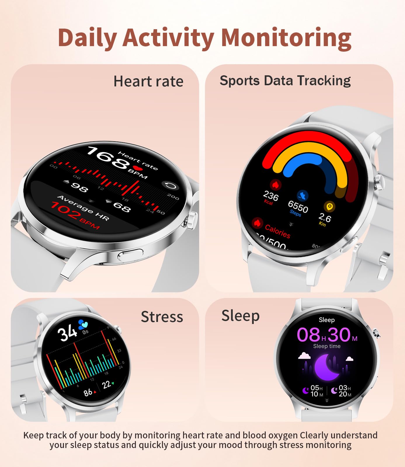 SUNKTA Orologio intelligente da donna 7,9 mm ultra sottile 1,32" AMOLED chiamate Bluetooth elegante Smartwatch per Android iOS,frequenza cardiaca,monitoraggio del sonno,contapassi, calorie,Argento