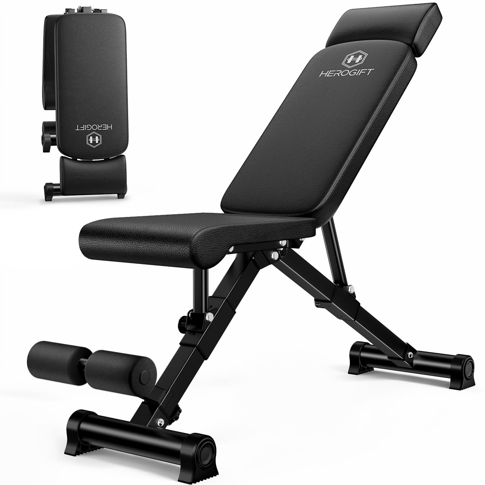 Adjustable Weight Bench, 144 Configurations with 3-Position Headrest, Foldable Workout Bench with Extended Backrest, 600 LB Capacity for Home Gym Full Body Strength Training