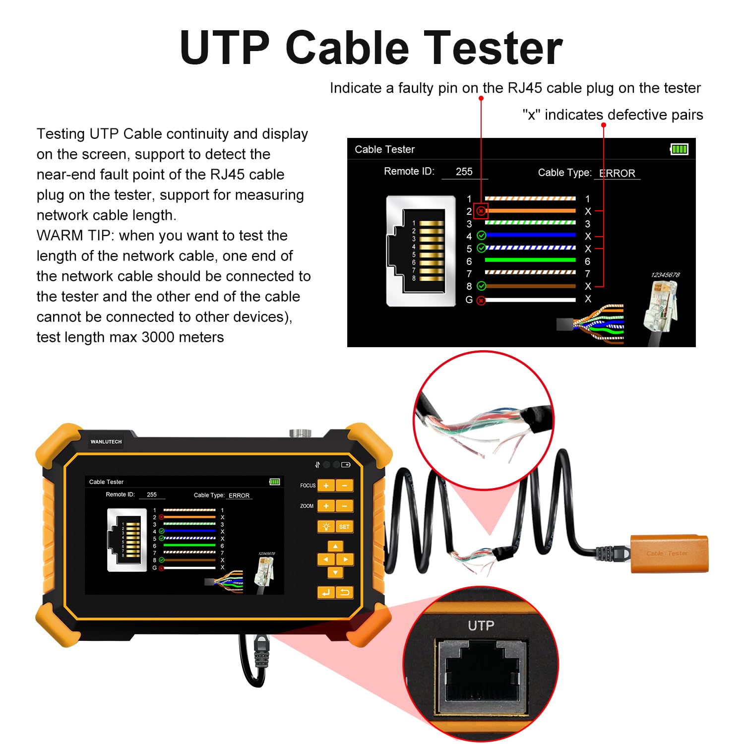 CCTV Camera Tester Supporto 8MP TVI CVI AHD CVBS Camera Tester 4.3 "Schermo RS485 PTZ Controllo Audio Test 12V Potenza di uscita