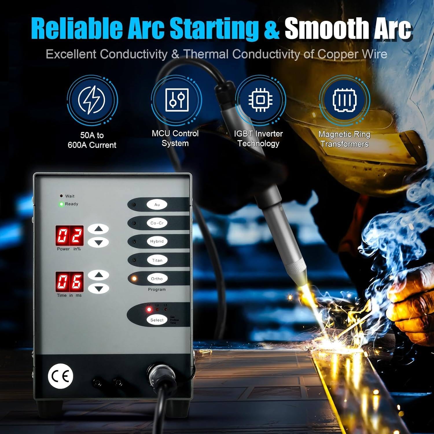 Kit Saldatore a Punti Portatile, Saldatore a Punti Permanente Ad a Impulsi 220V 60 Hz per Riparazione Di Pezzi in Lavorazione Di Oro E Hardware, Saldatore Laser Strumento Di Riparazione,100W/50A~600A