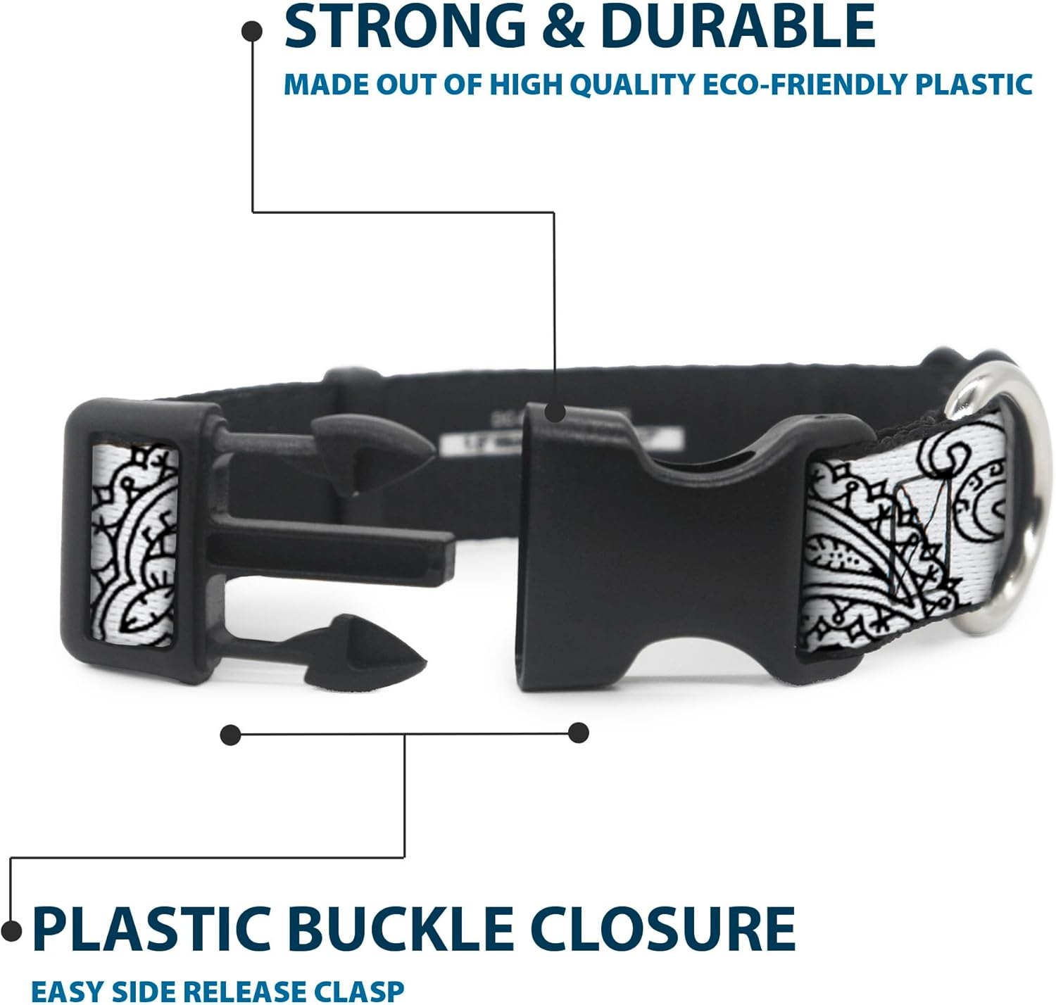 Buckle-Down PC-W30236-WL Bandana/Skulls White/Black Plastic Clip Collar, Wide Large/18-32"