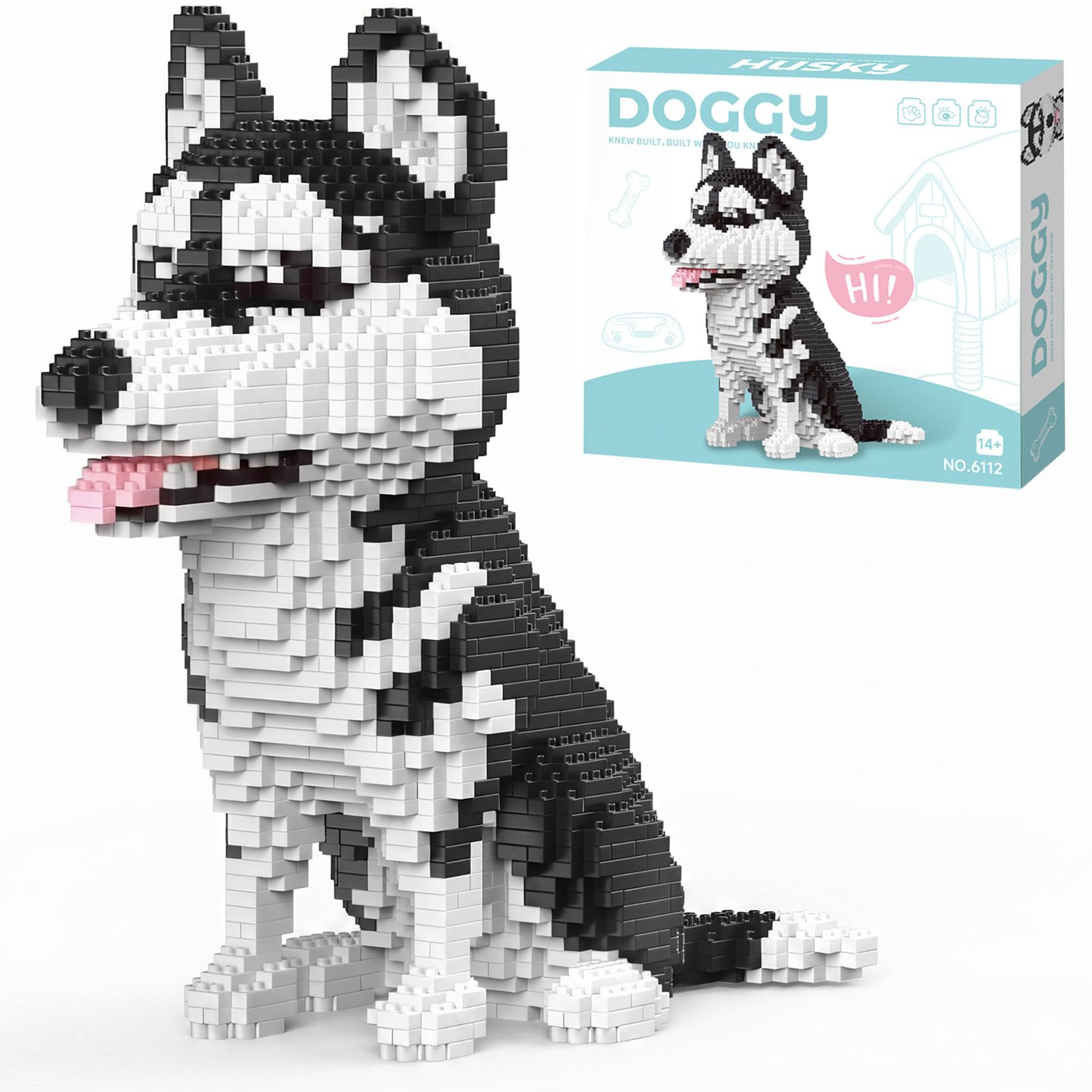 OHiZVZV 1740 Pieces Micro Building Blocks​ Set, Sitting Husky Figure, DIY Building Toy​ for Office Decoration, Home Display, Hobby Collectors​ (Sitting Husky)