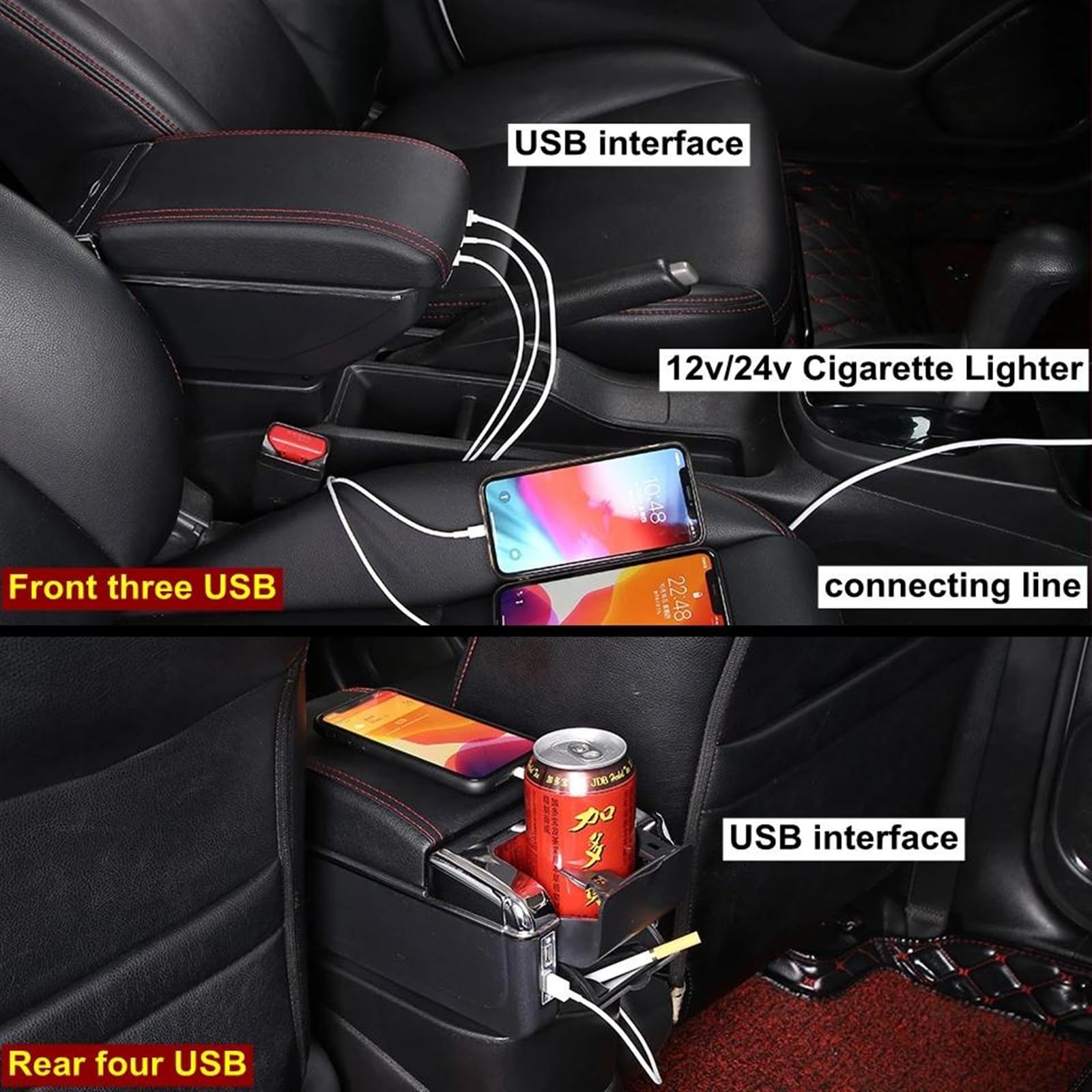 Parti Di Modifica Dell'auto Accessori Portabicchieri Telescopici Girevoli Portaoggetti Interni Per Braccioli Per Ertiga Consolle centrale(C Styke Black Red)