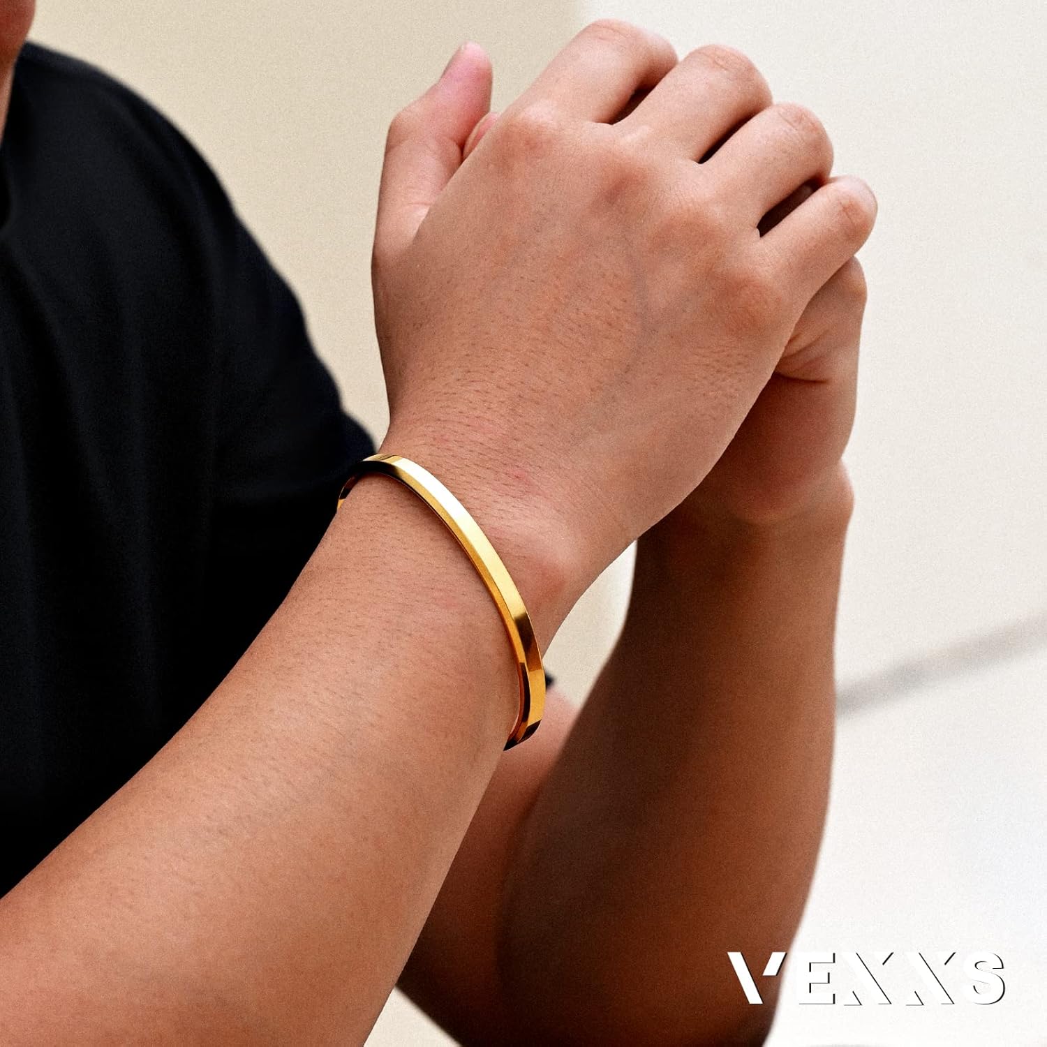VEXXS Men's Cuff Bracelet, Cuff Bangle Bracelet With Lucky Braiding Ropes, 18K Real Gold Plated Bracelet for Men, Men’s Gold Bracelet Durable No Color Fading Cuban Bracelet Classic Gift for Men
