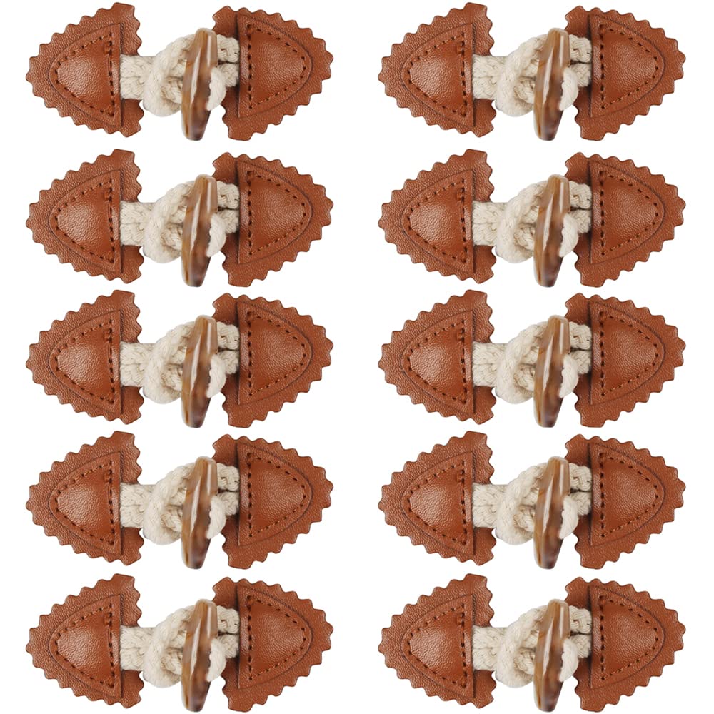 Cenpek Brown 10 Pairs Sew-On Toggles Button With Resin Horn For Coat Clothing And Jakcet