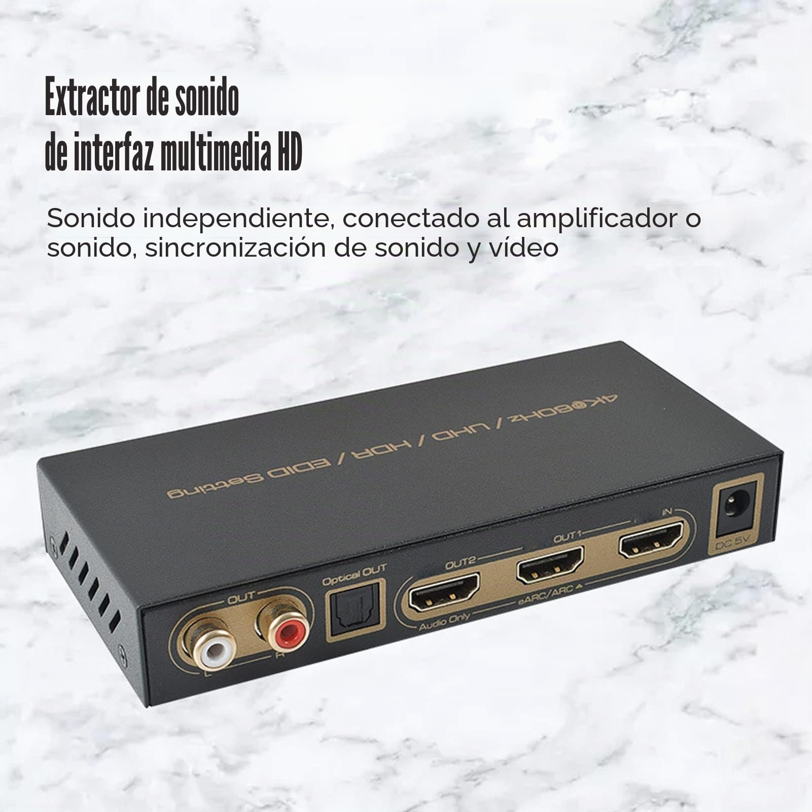 Extractor de Audio HDMI Ultra HD 4K 60Hz 18Gbps 2.0 EARC/ARC Con Salida Óptica, y HDMI, Compatible Con Dolby/DTS/Atoms