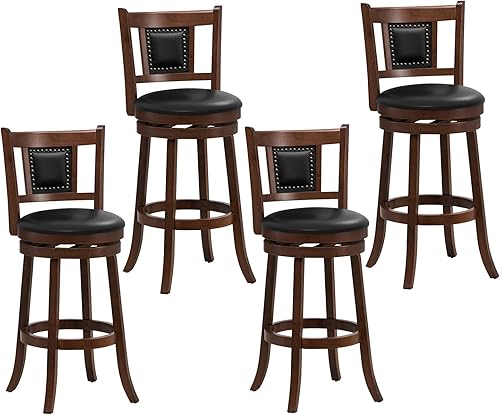 Miniatura 10 de GOFLAME Juego de 4 taburetes de bar tapizados de 25.5 pulgadas, taburetes de bar giratorios de altura de mostrador con respaldo curvado y