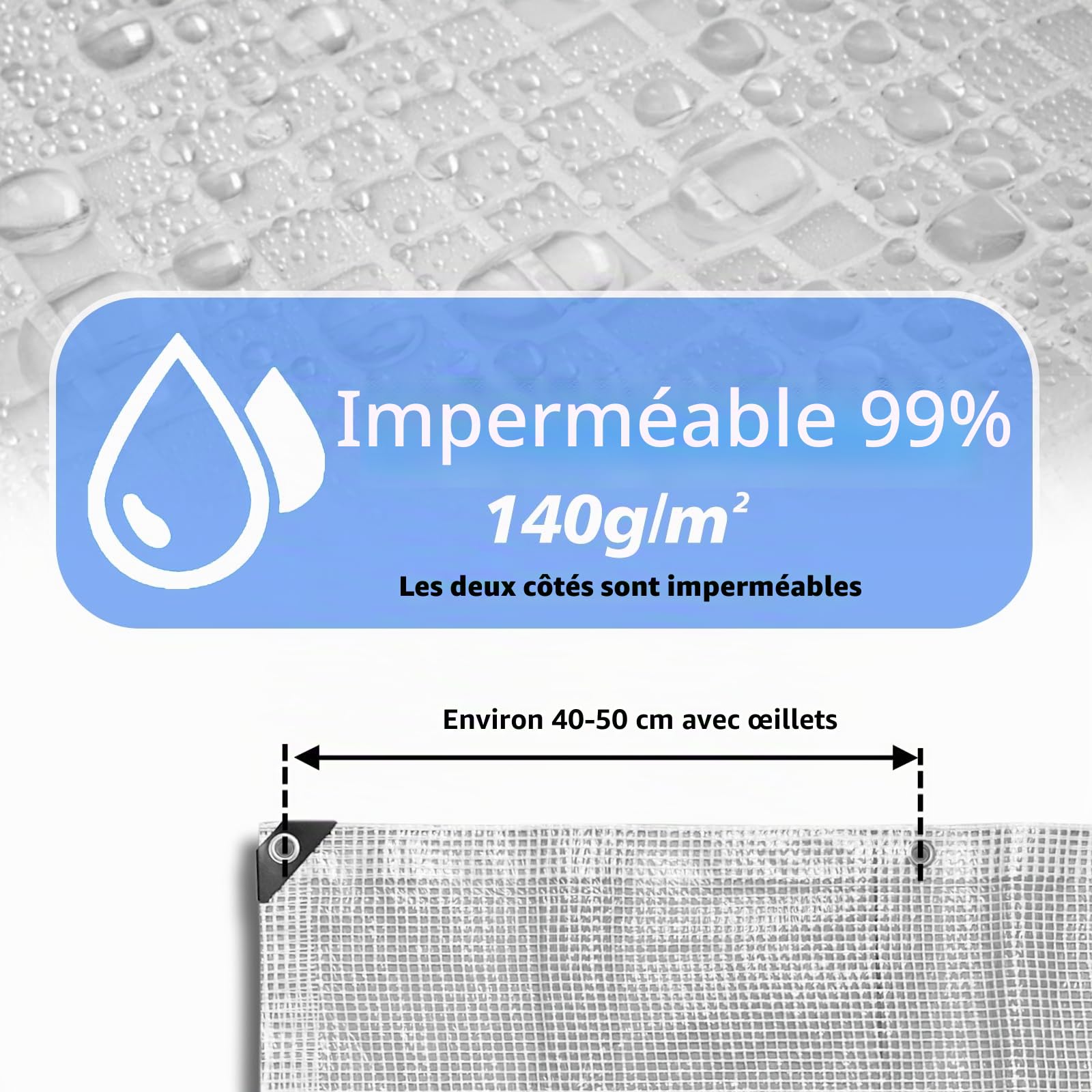 Bâche imperméable 2 x 4 m, résistante à l'hiver, 140 g/m², transparente avec œillets pour plantes, meubles, bateau, camion, bois de chauffage