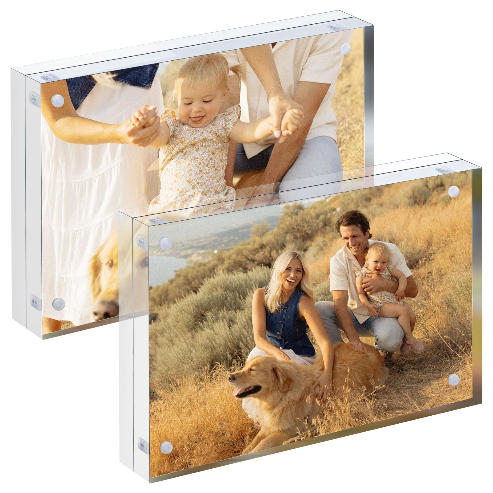 2 Stück Acryl Bilderrahmen 13x18 cm, Transparente Rahmenloser Bilderrahmen Set, Magnetischer Doppelseitiger Tischbilderrahmen, Freistehend, Geschenk für Familie und Freunde