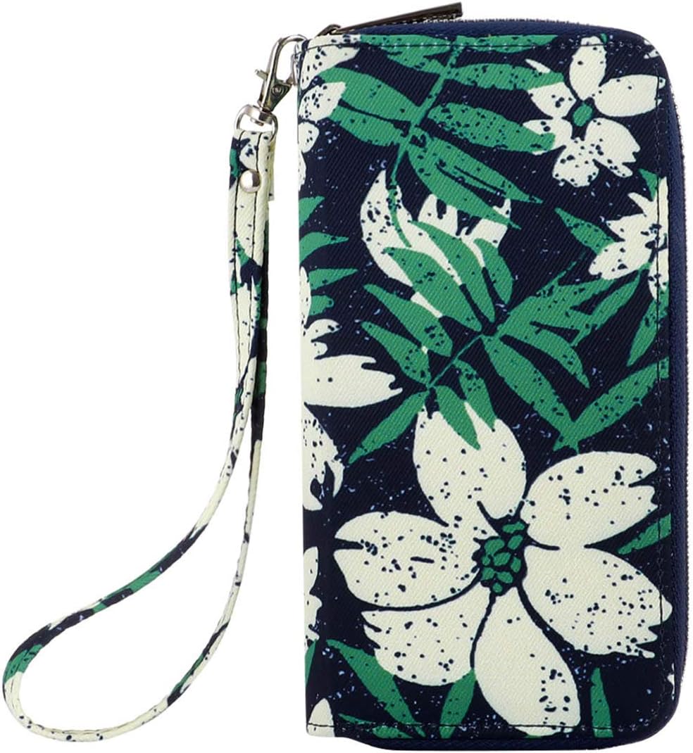 Pamidadress Double Zipper Around Wallet For Women Large Capacity Evening Clutch Purse (Green-white)
