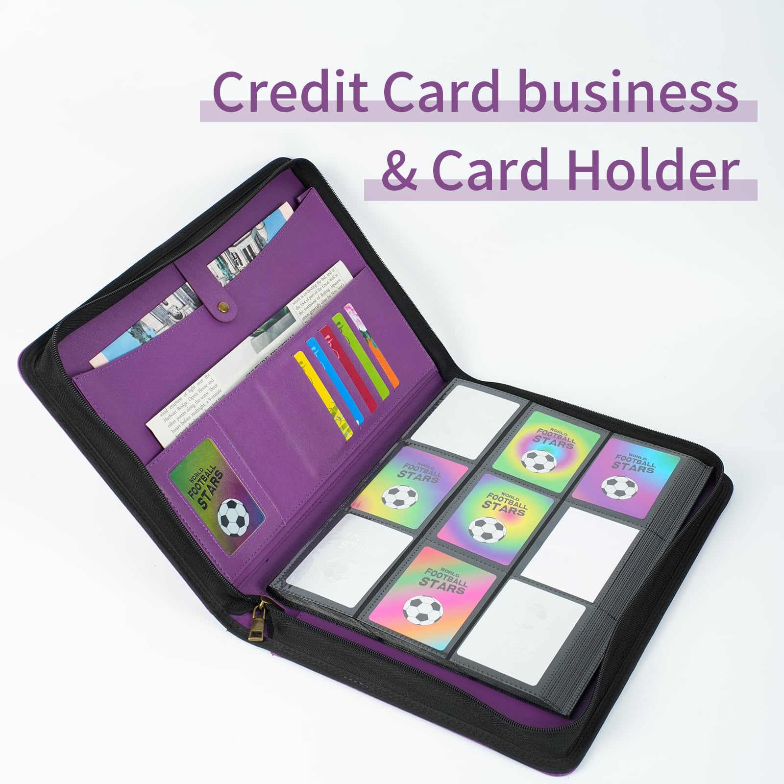 Carpeta de tarjetas coleccionables con 240 bolsillos, bolsillo de doble cara, piel sintética, regalos para niños y niñas, color morado, tamaño grande, 9 bolsillos