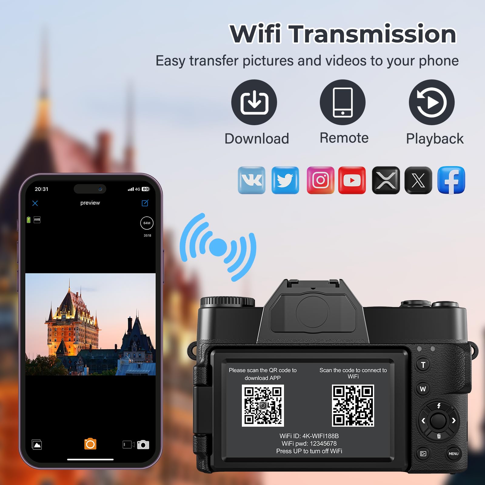 Fotocamera digitale 4K 75MP con Wi-Fi, display pieghevole da 3" a 180°, fotocamera con messa a fuoco automatica | Scheda Micro SD e 2 batterie da 1500 mAh, fotocamera vlogging, zoom digitale 16X, per principianti, adolescenti, adulti