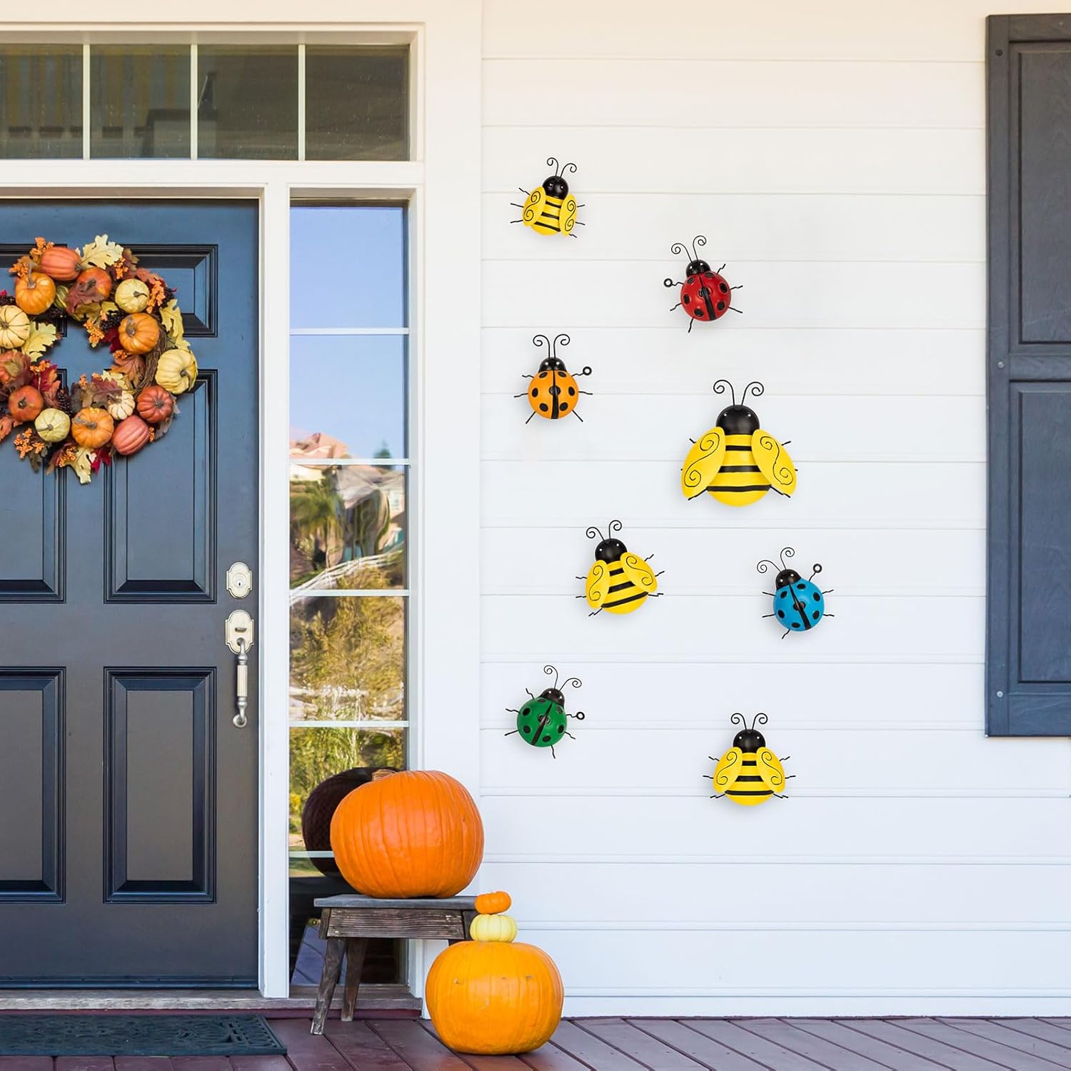 8 Pcs Metal Ladybug Wall Art - Garden Hanging Decorations Outdoor, Yard Bumble Bee Sculpture Ornaments Outside for Fence, Patio, Porch, Home Decor, Gift