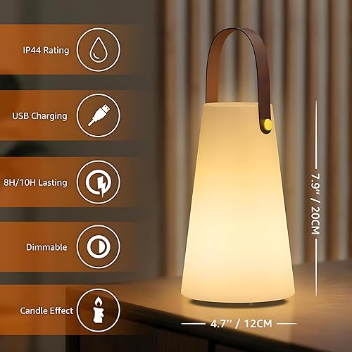 Miniatura 4 de Faroles para exteriores, linterna de campamento recargable con impermeabilidad IP44, funciona con pilas, lámpara de mesa inalámbrica portátil con