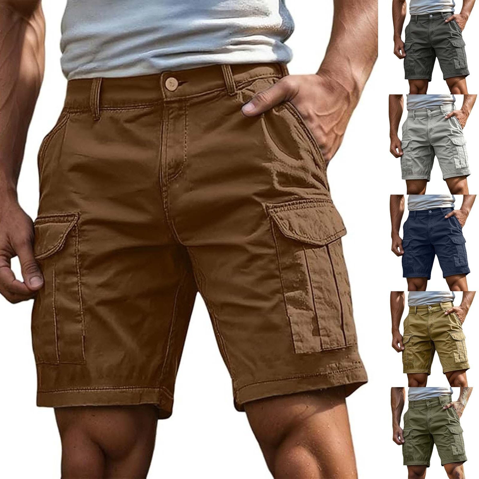 Short Cargo Homme-Coton Shorts Et Bermudas Travail Coton Ceinture Elastique Boardshort Pantalon Court Plage Pantalon Court Jogging Pantalon Court Travail Outdoor ，S-3XL