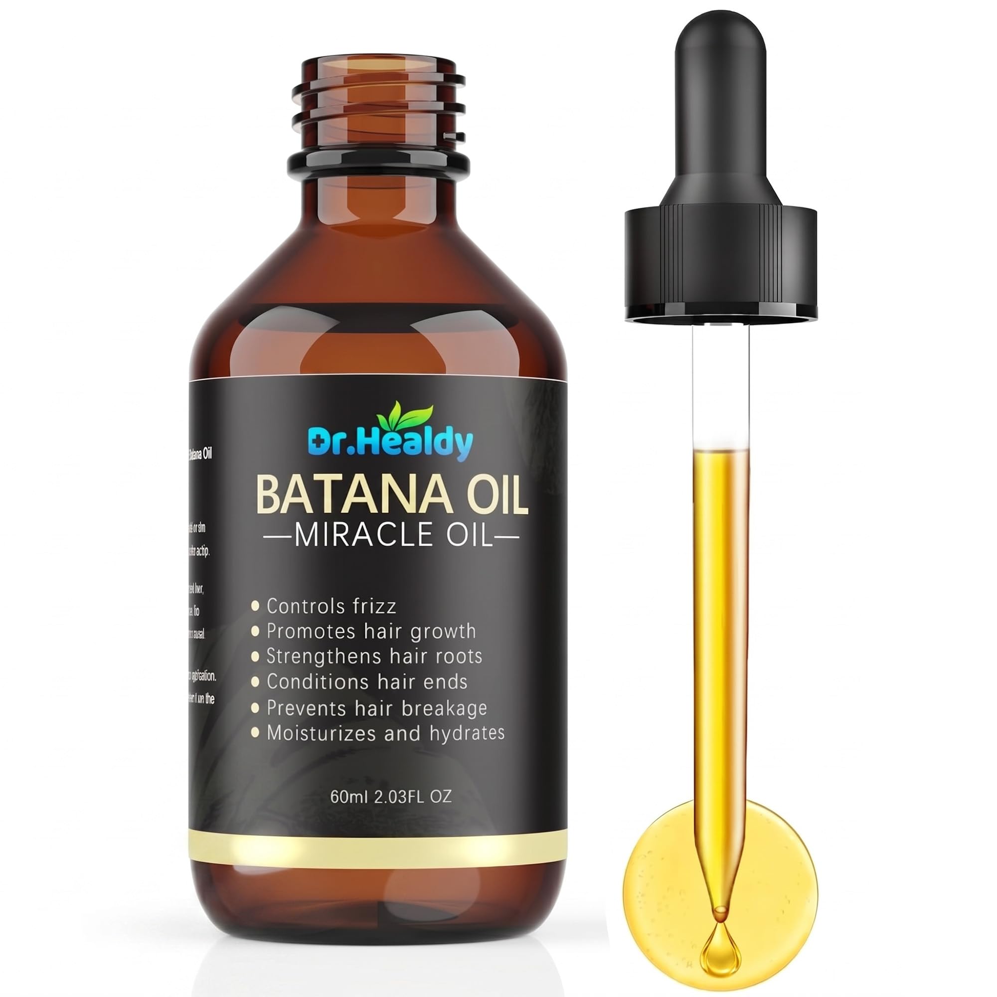 Batana Oil for Hair Care, Premium Cold-Pressed Botanical Oil – Helps Nourish Dry & Damaged Hair, Helps Reduce Frizz & Split Ends, Moisturizes Scalp with Omega 9 & Vitamin E, 60ml (2.03 Fl Oz)