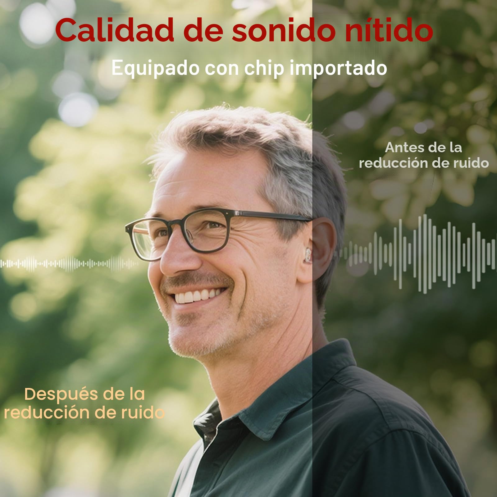 Dispositivo de sonido recargable para personas mayores y adultos, dispositivo de sonido invisible con 7 almohadillas de silicona de diferentes tamaños, diseño invisible intraural, excelencia de sonido